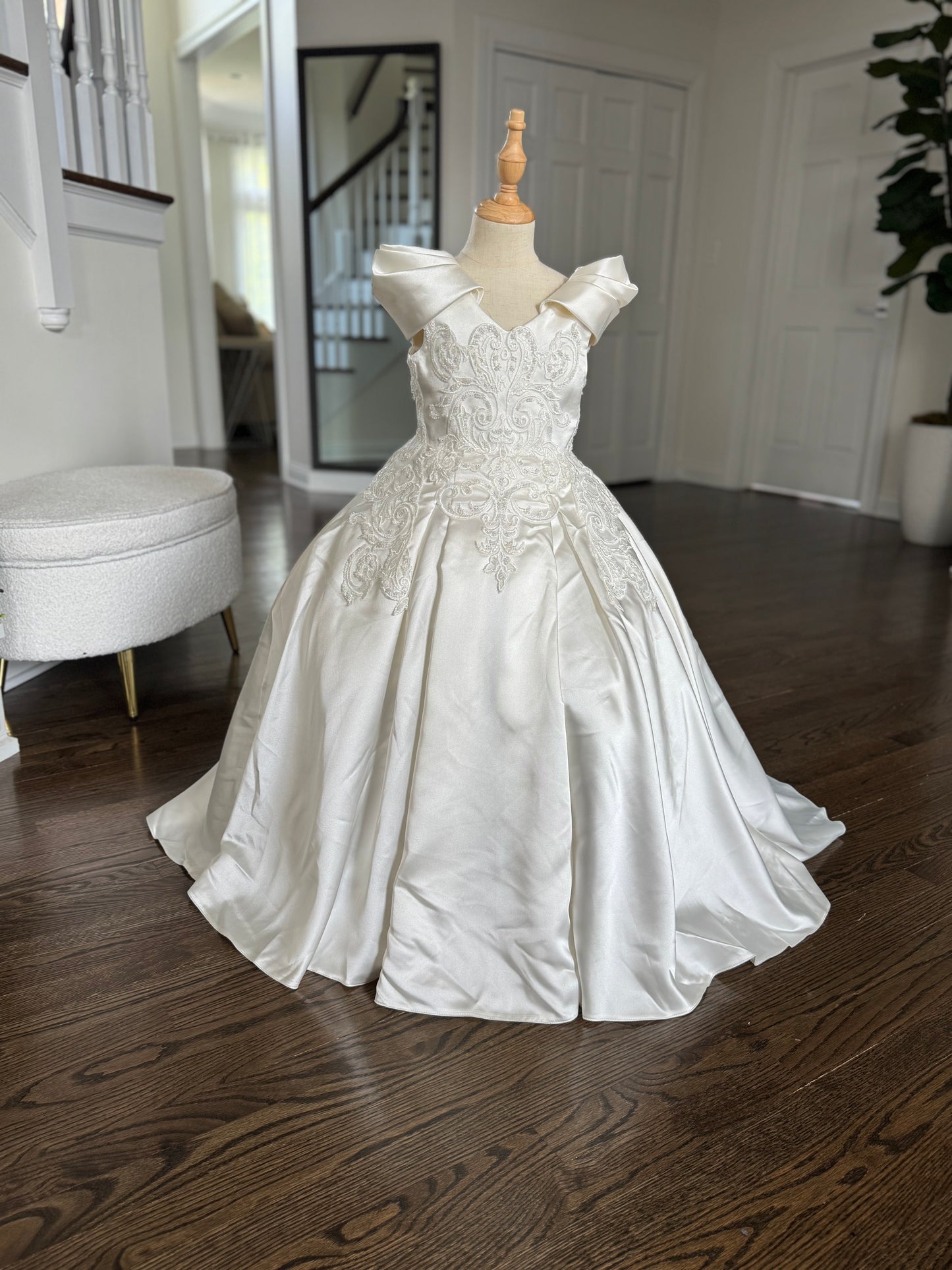 Aida Luxury Off White Beaded lacePuffy Flower Girl Dress