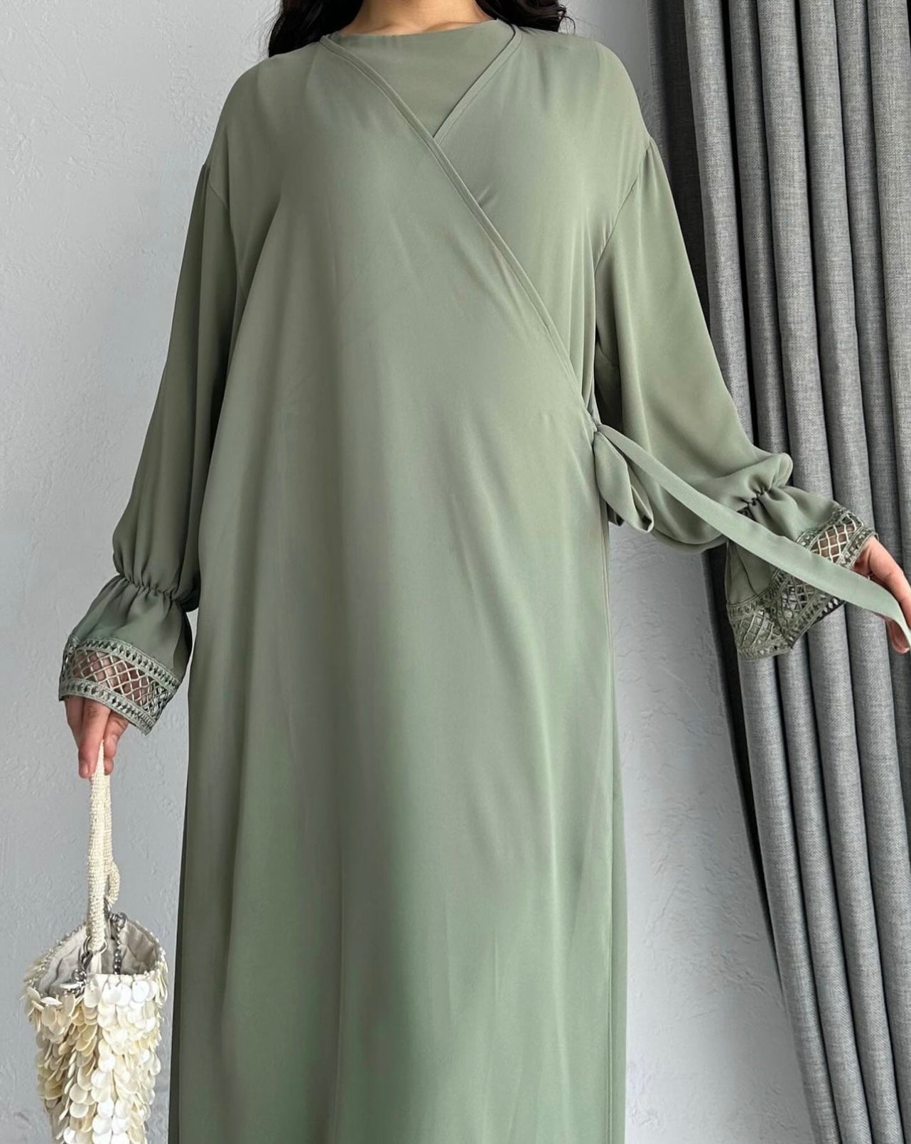 Double Layered Side Tie Up Detail Abaya Dress