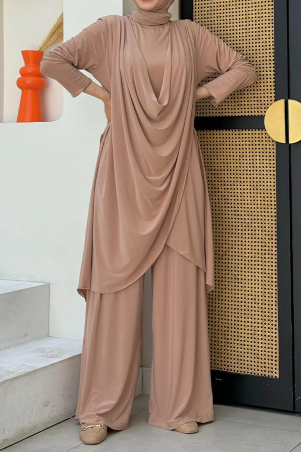 Asymmetric Cut Shawl Collar Tunic and Trousers pant Set