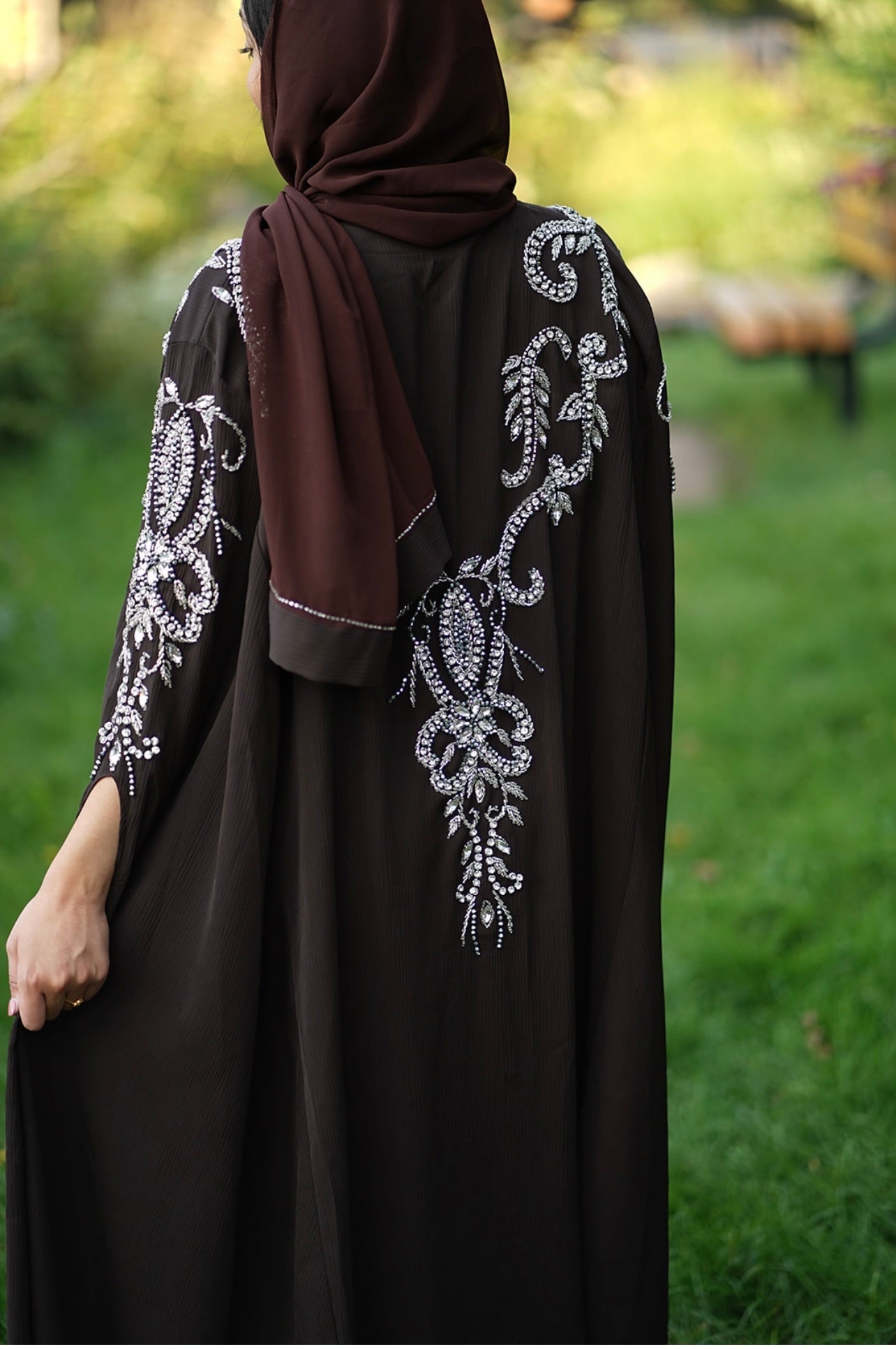 LUXURY BROWN EMBELLISHED ABAYA DUBAI CAPE