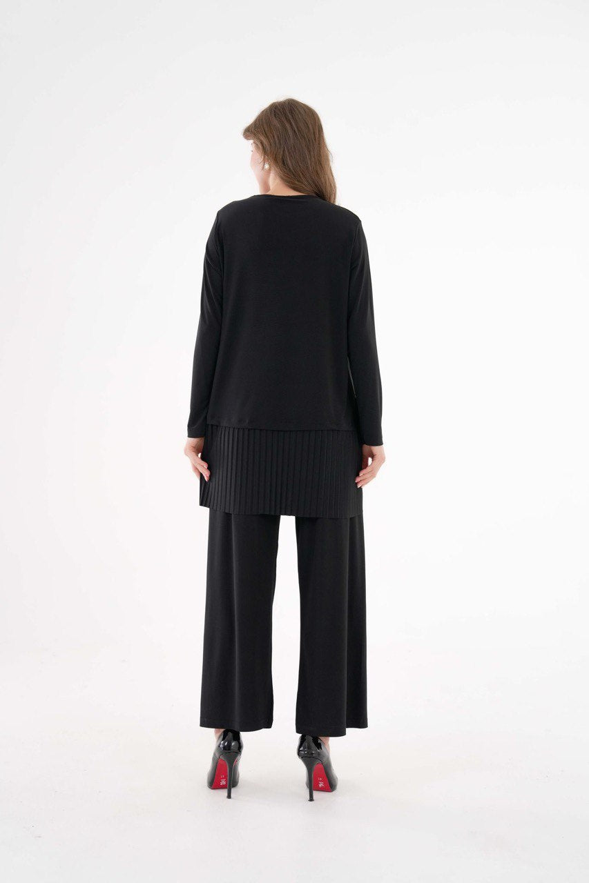 Long Sleeves Ruffled Hem Tunic and Ankle pants set