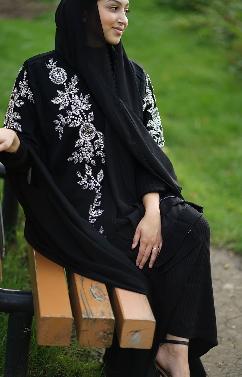 LUXURY EMERALD BLACK EMBELLISHED Beaded CAPE ABAYA