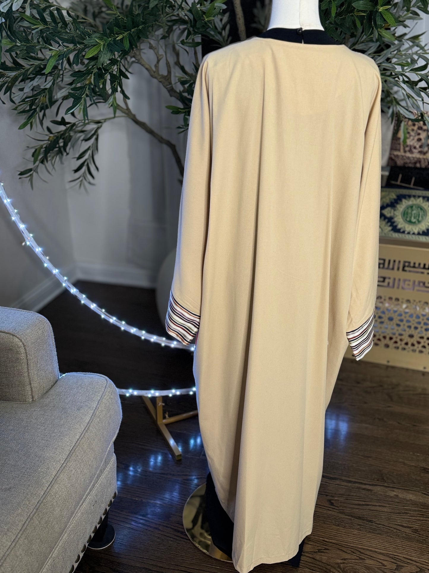 Butterfly oversized Crystal Beaded Modest traditional fabric shamigh Bisht Abaya set