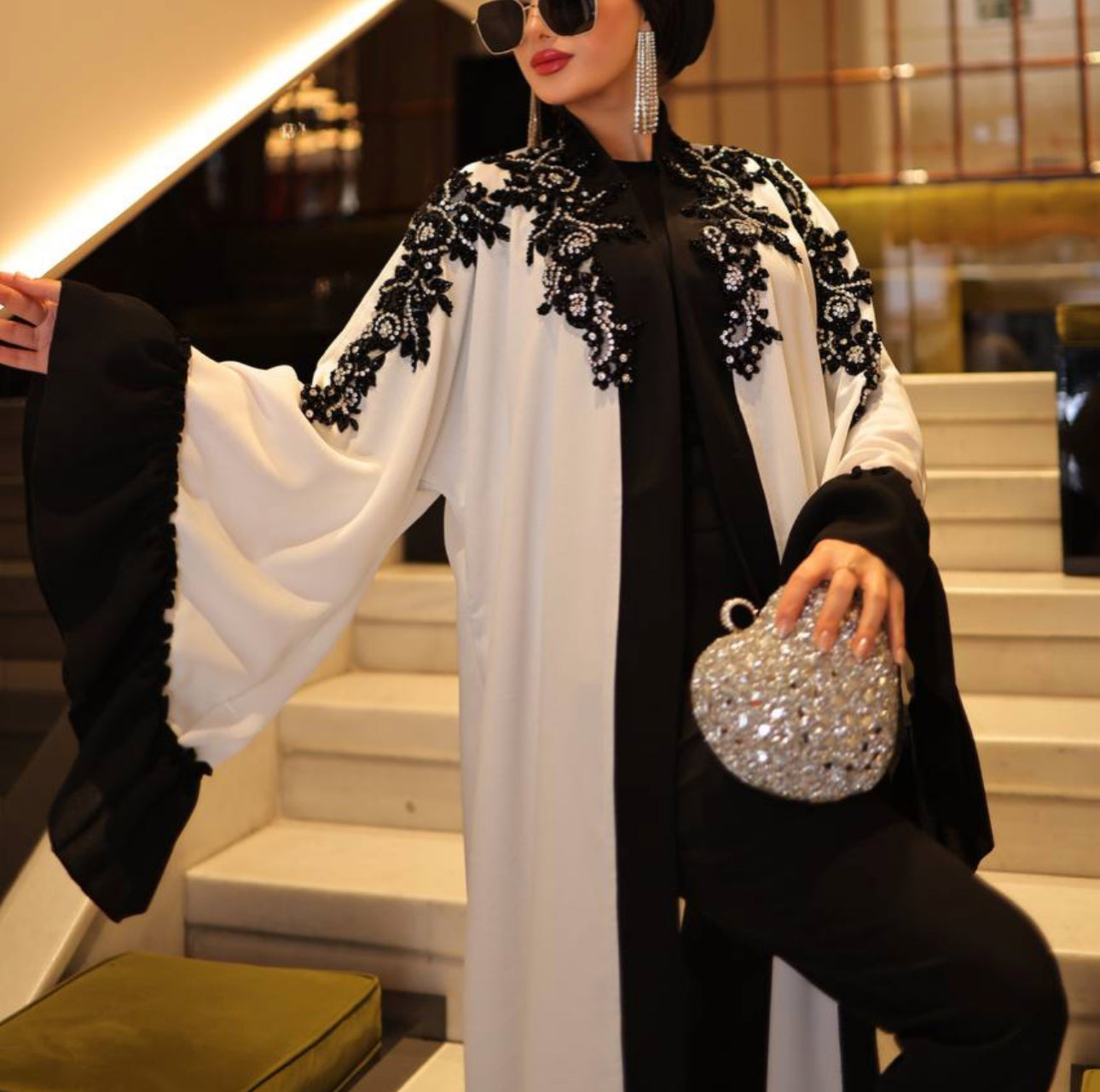 Handwork Beaded Chest and Shoulders open Abaya