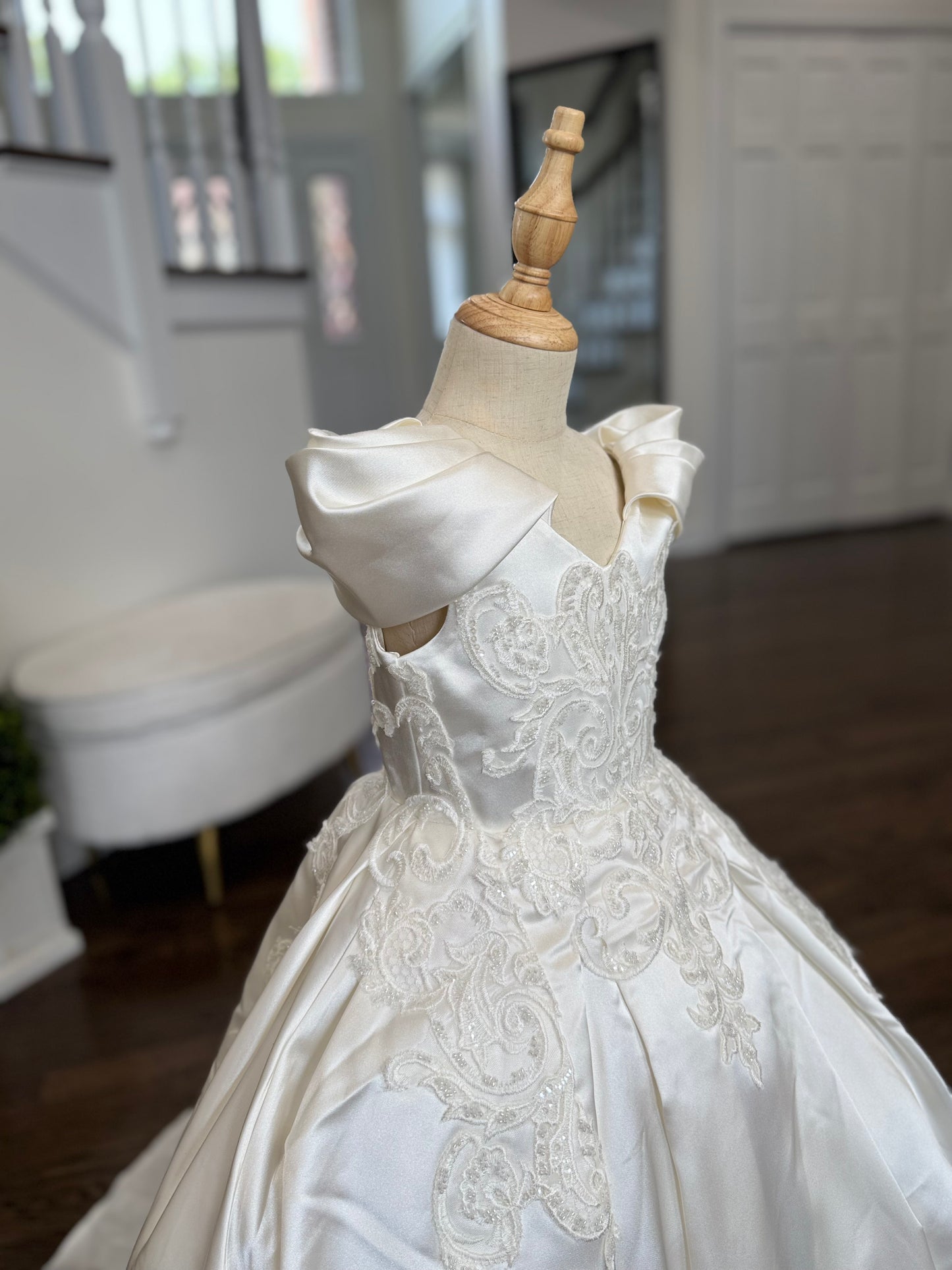Aida Luxury Off White Beaded lacePuffy Flower Girl Dress