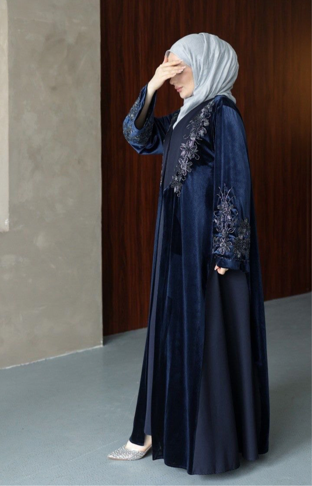 Velvet Beaded A Line Abaya set