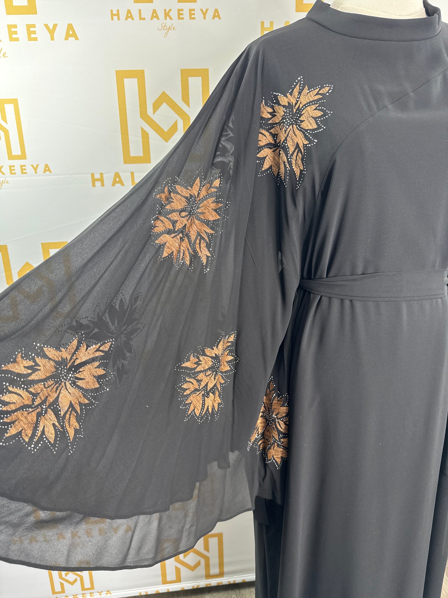 Long Women’s Dress Wide Butterfly sleeves Printed Gold flowers