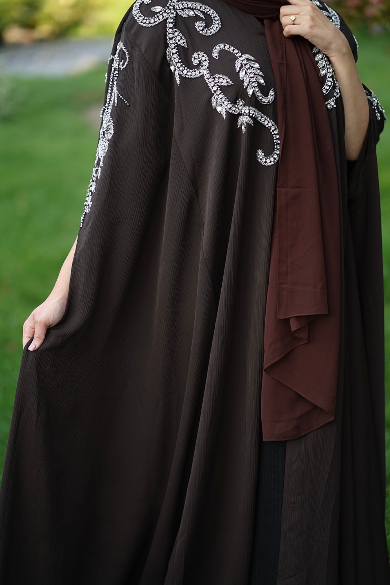 LUXURY BROWN EMBELLISHED ABAYA DUBAI CAPE