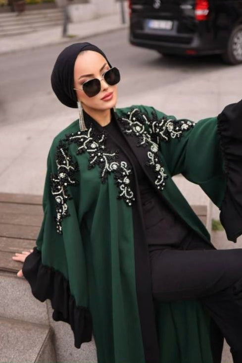 Handwork Beaded Chest and Shoulders open Abaya