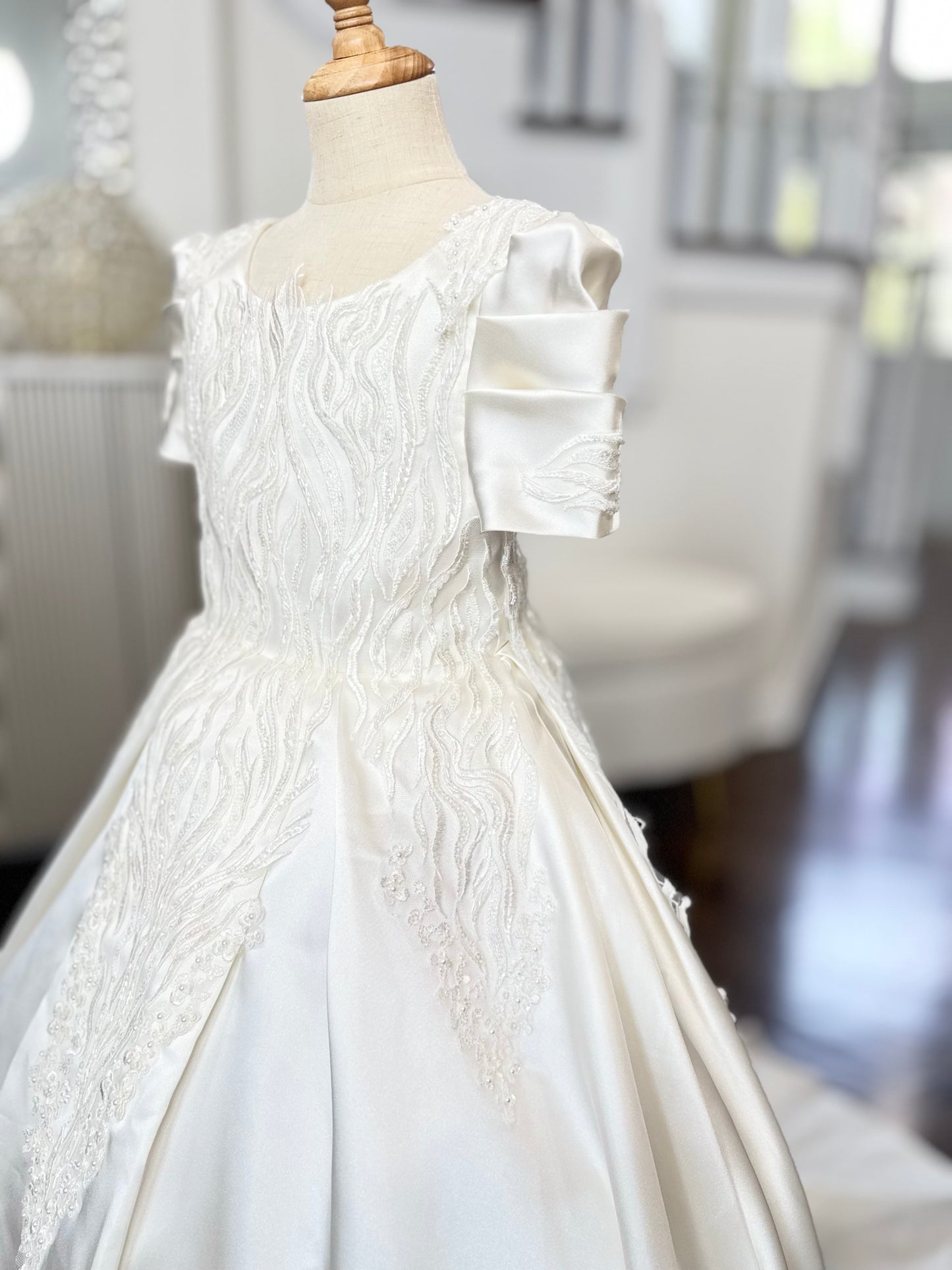 Lila Luxury Off White Lace Puffy Flower Girl Dress