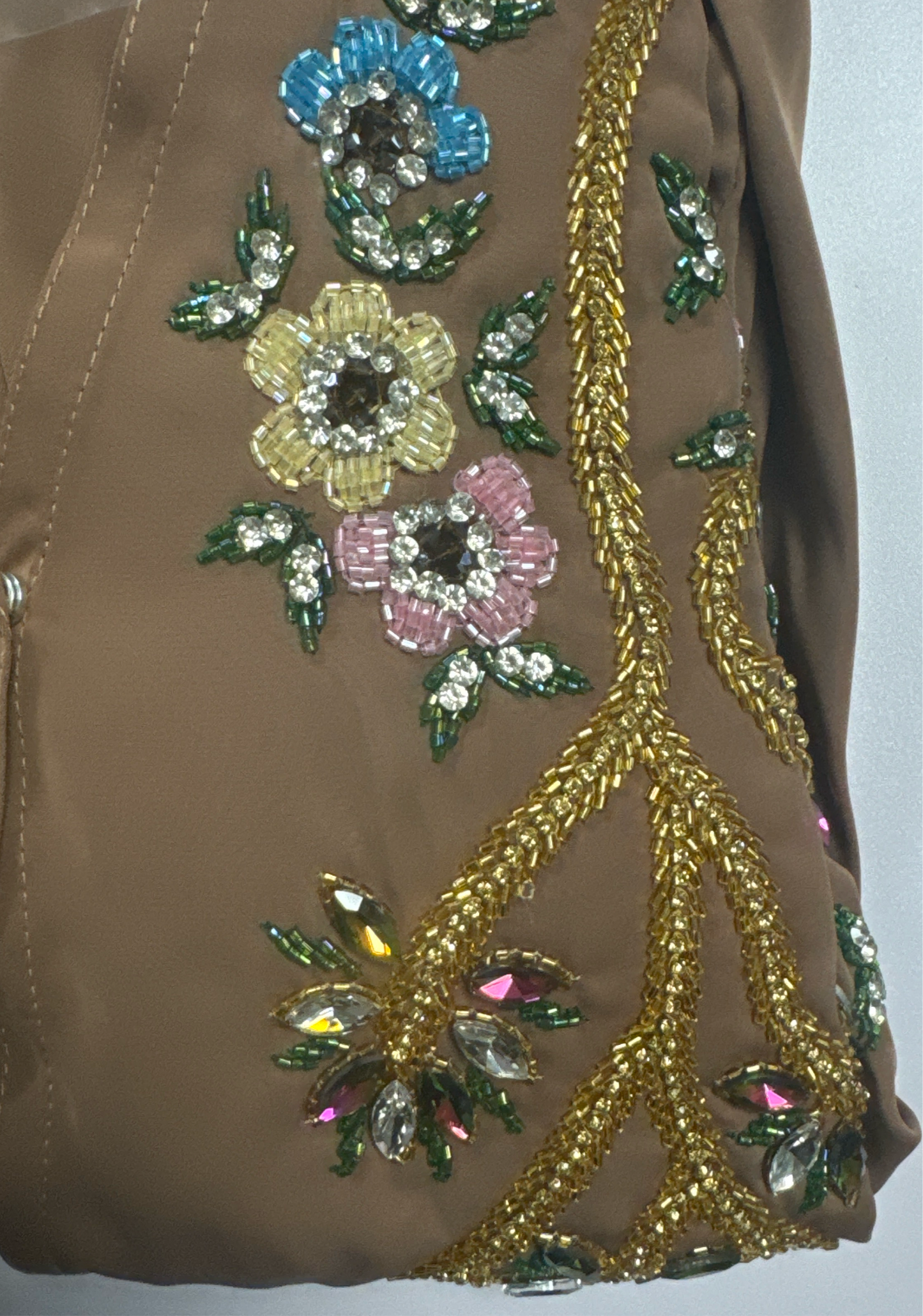 Handwork Embellished Colored beads Luxury Butterfly Cape Opne Abaya Camel Color