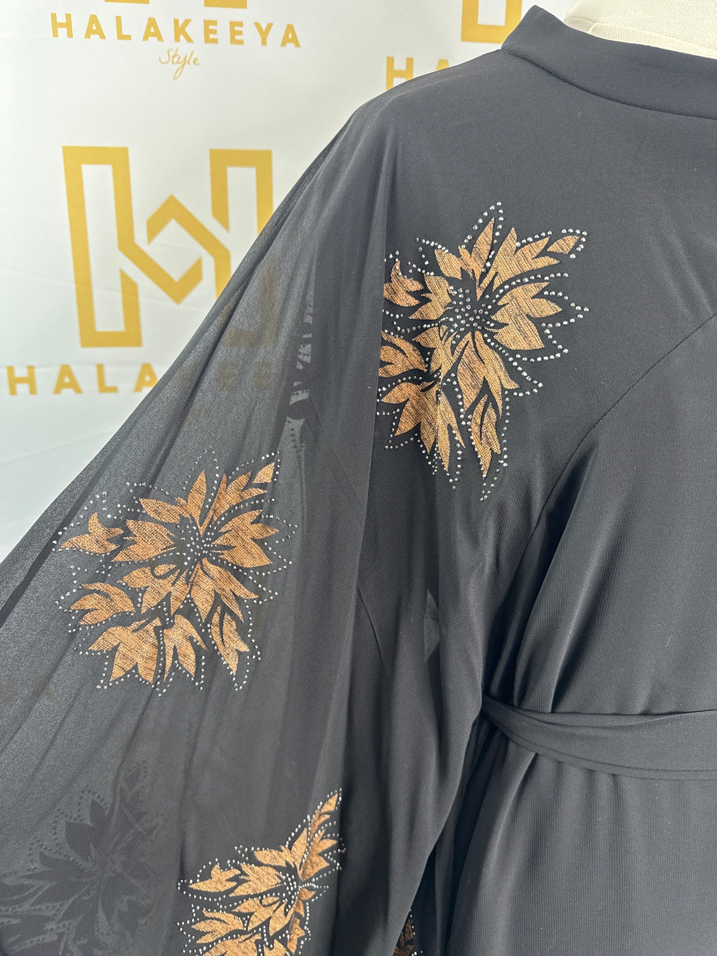 Long Women’s Dress Wide Butterfly sleeves Printed Gold flowers