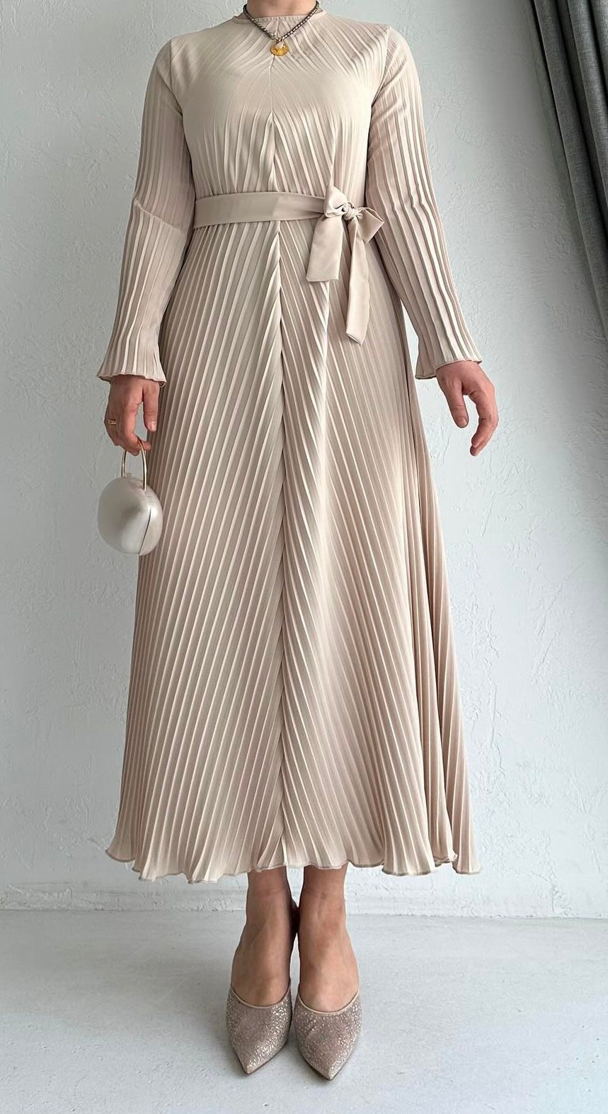 Pleated Long Sleeves Dress