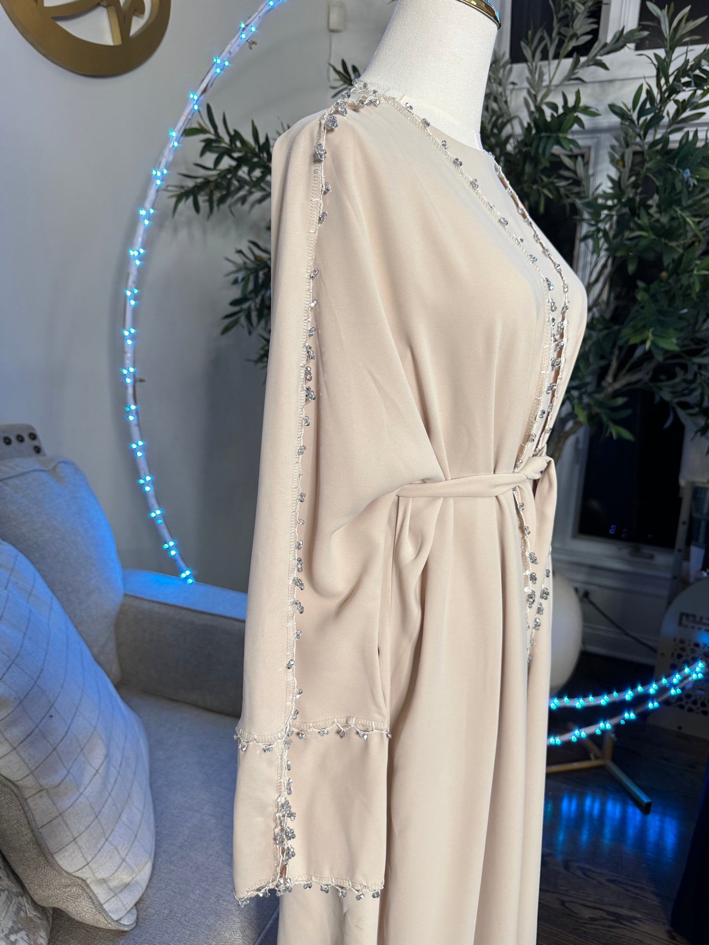 3 pcs elegant crochet beaded trim abaya set