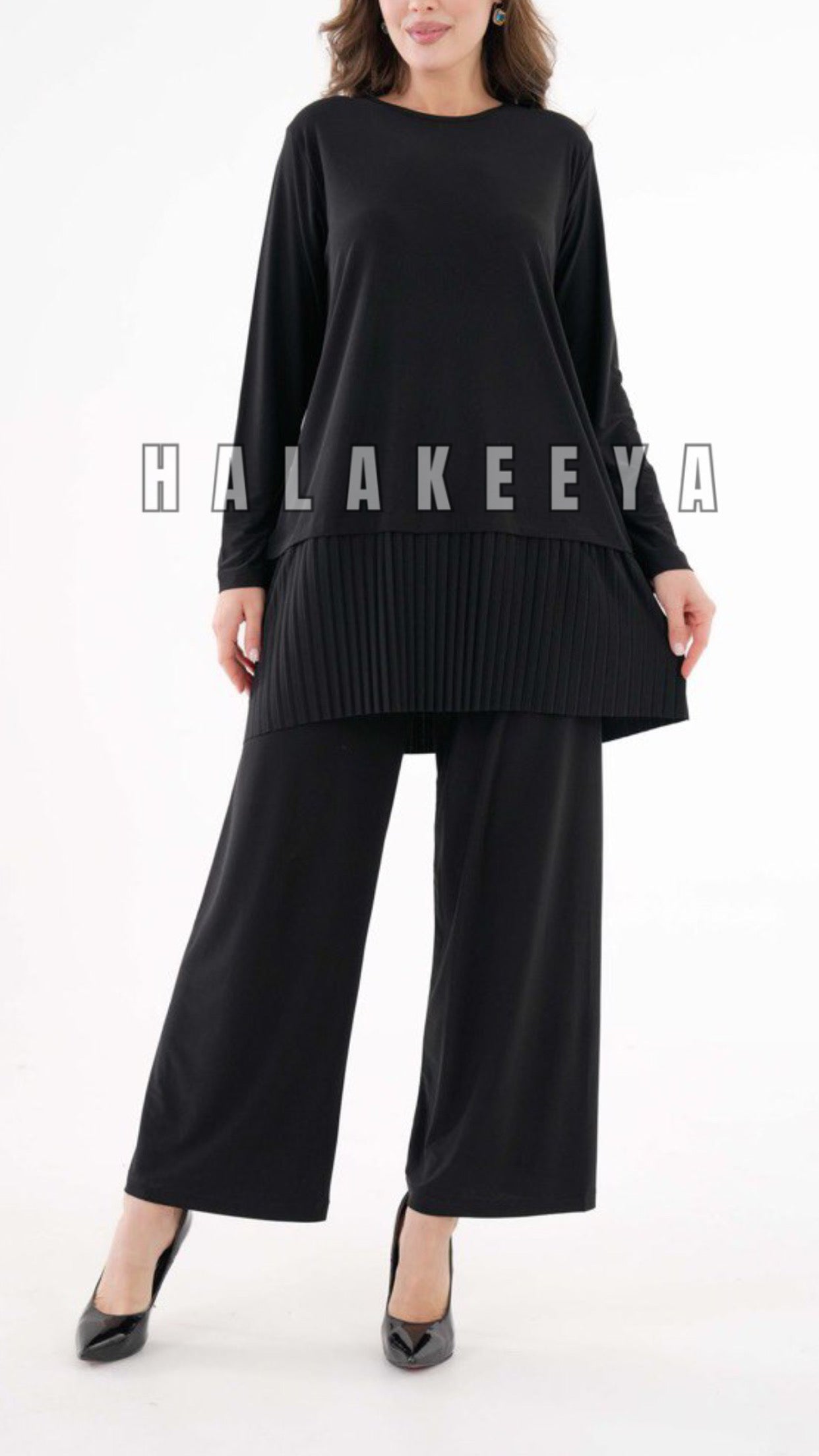 Long Sleeves Ruffled Hem Tunic and Ankle pants set