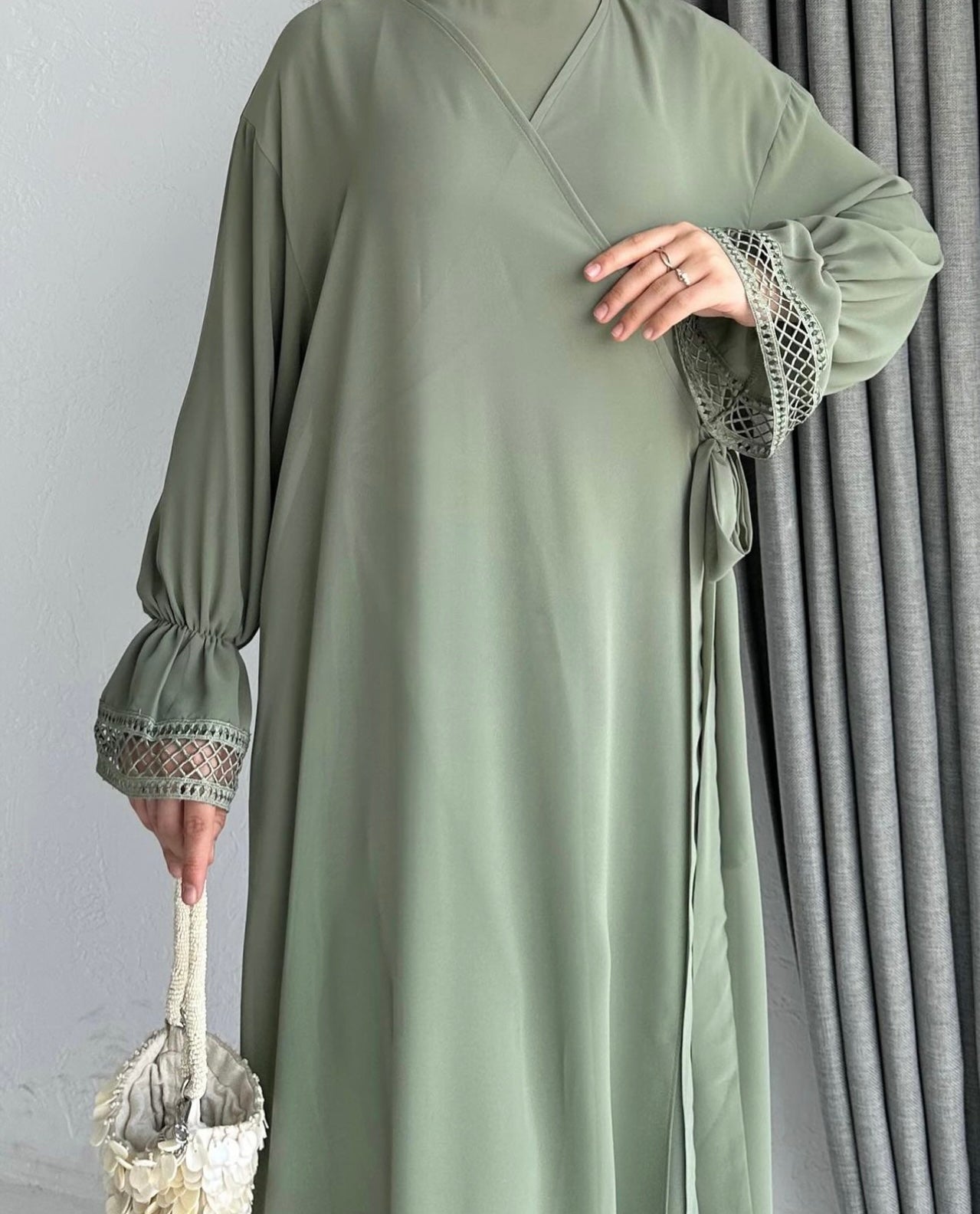 Double Layered Side Tie Up Detail Abaya Dress
