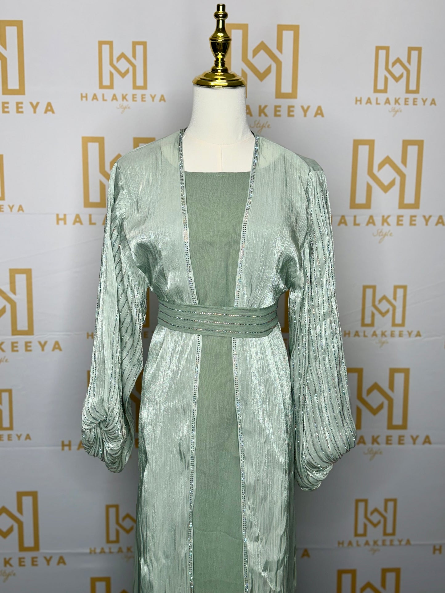 Embellished stress Rhinestone Organza 4 Pcs Abaya