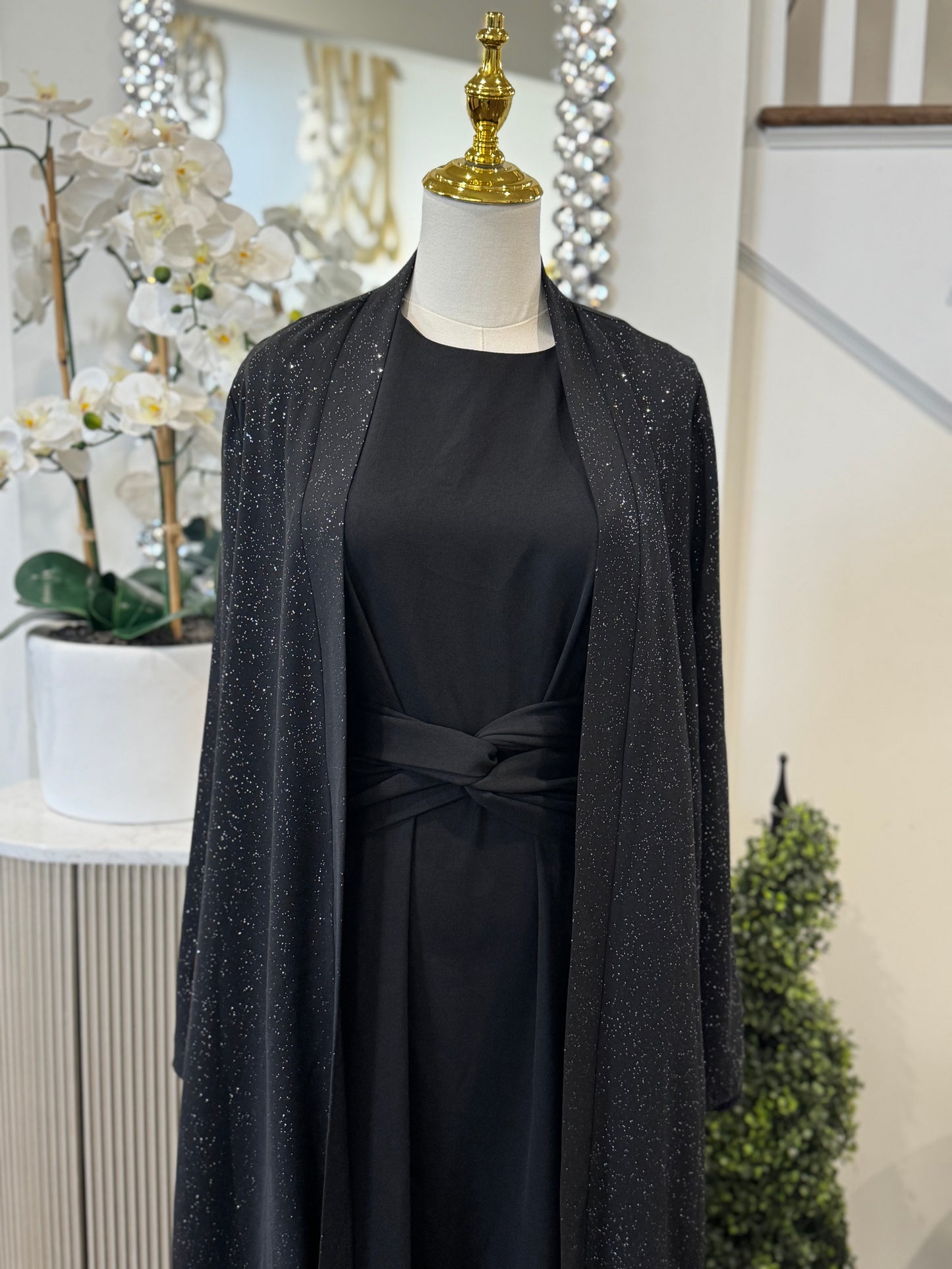 shimmering Chic Waist Wrap Tied Abaya set