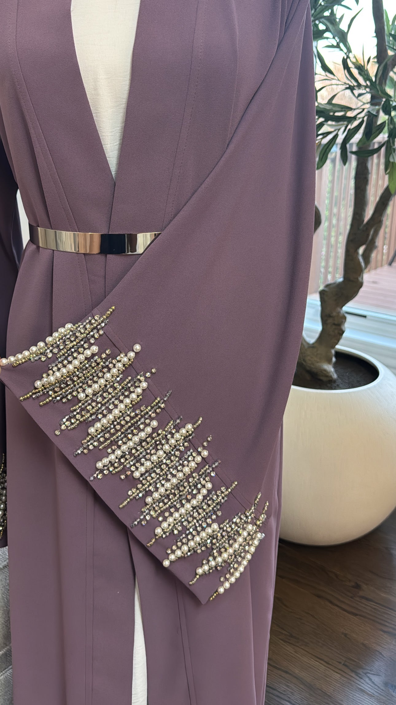 Lavander Pearl and Bead Open Abaya
