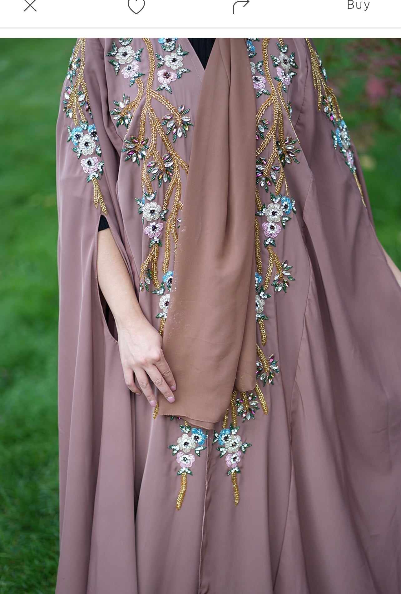 Handwork Embellished Colored beads Luxury Butterfly Cape Opne Abaya Camel Color