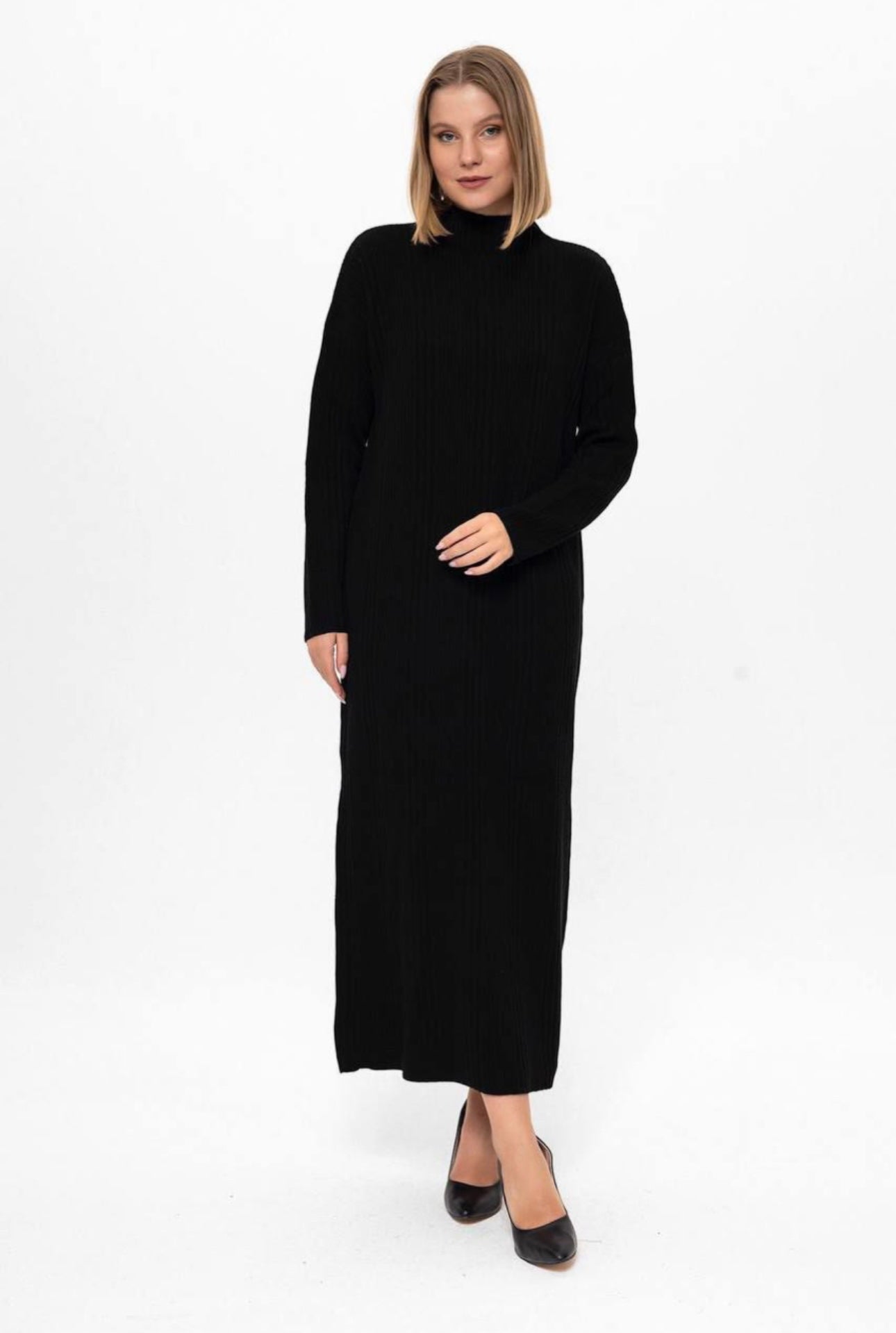 Polo neck-Knitted Winter Dress Turtleneck