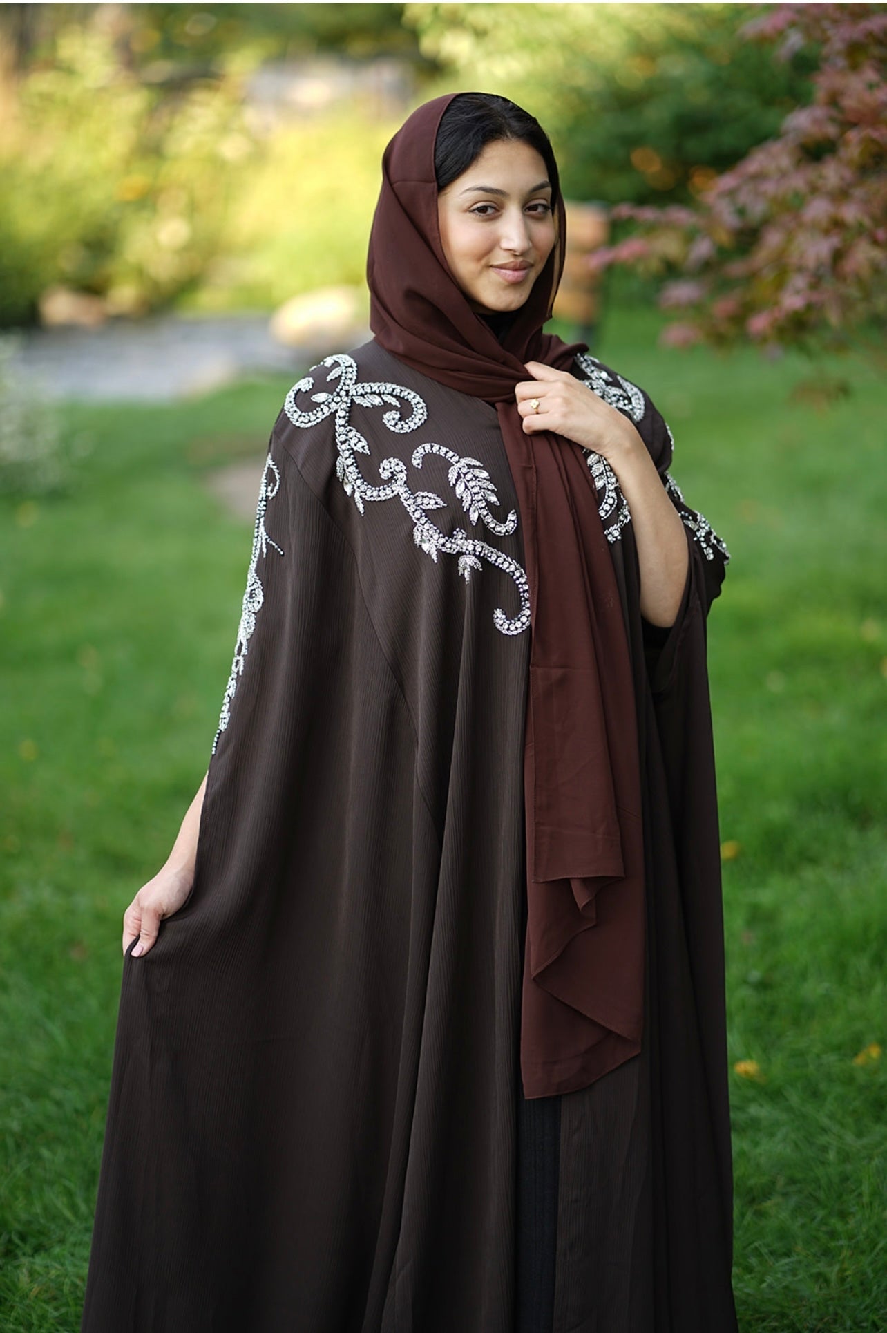 LUXURY BROWN EMBELLISHED ABAYA DUBAI CAPE