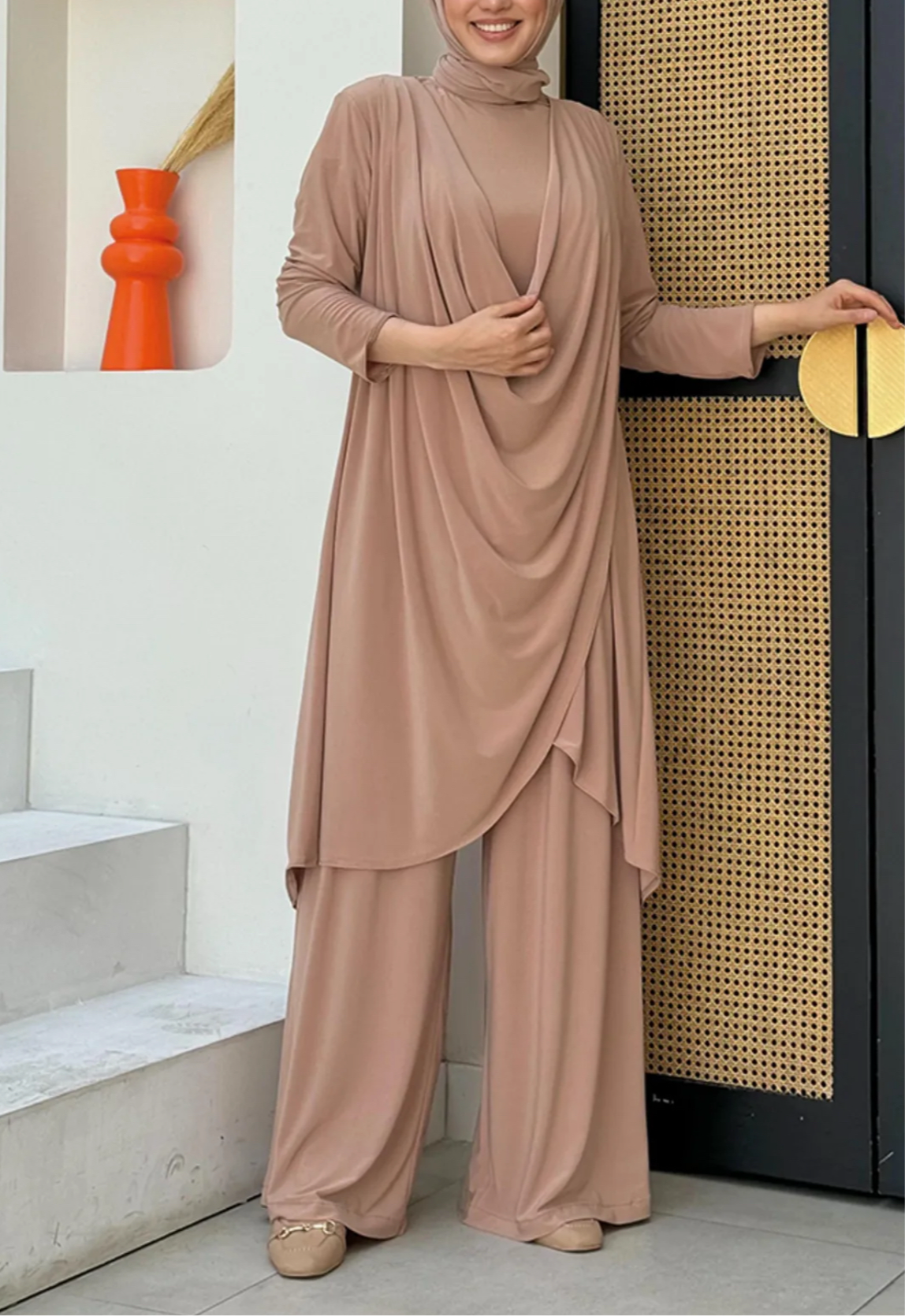 Asymmetric Cut Shawl Collar Tunic and Trousers pant Set