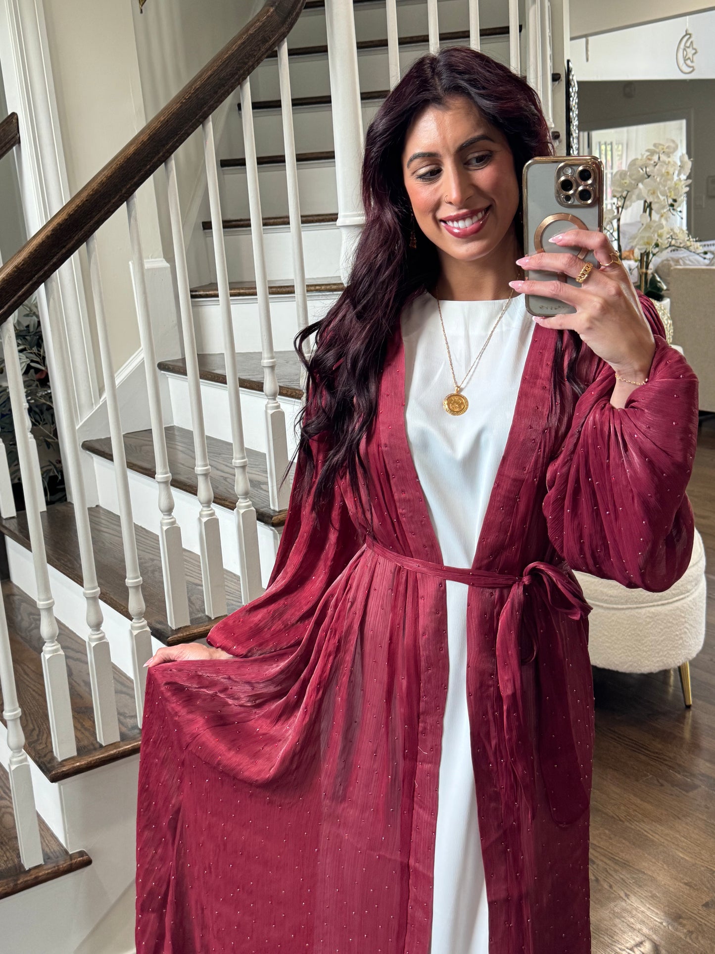 Luxurious two-piece rhinestones abaya