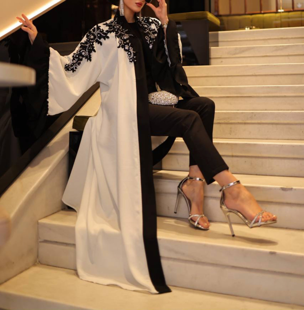 Handwork Beaded Chest and Shoulders open Abaya