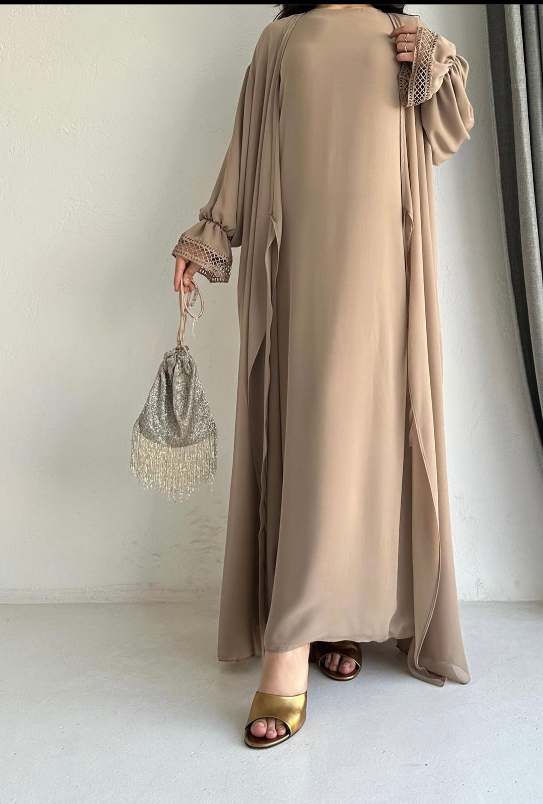 Double Layered Side Tie Up Detail Abaya Dress