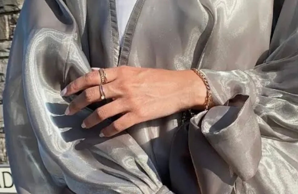 Shiny Puff Sleeve Organza Open Abaya