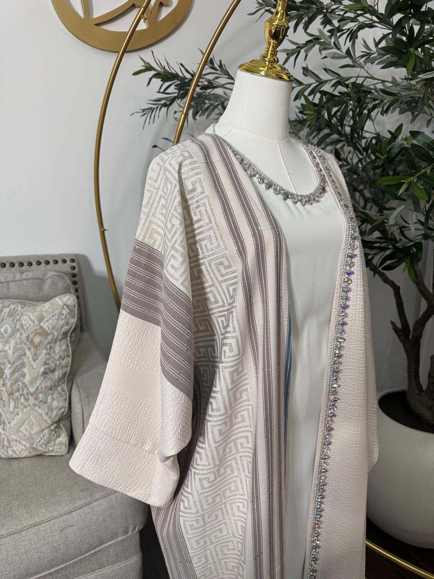 Embellished Crystal Elegance Cream Ivory Maxi Dress