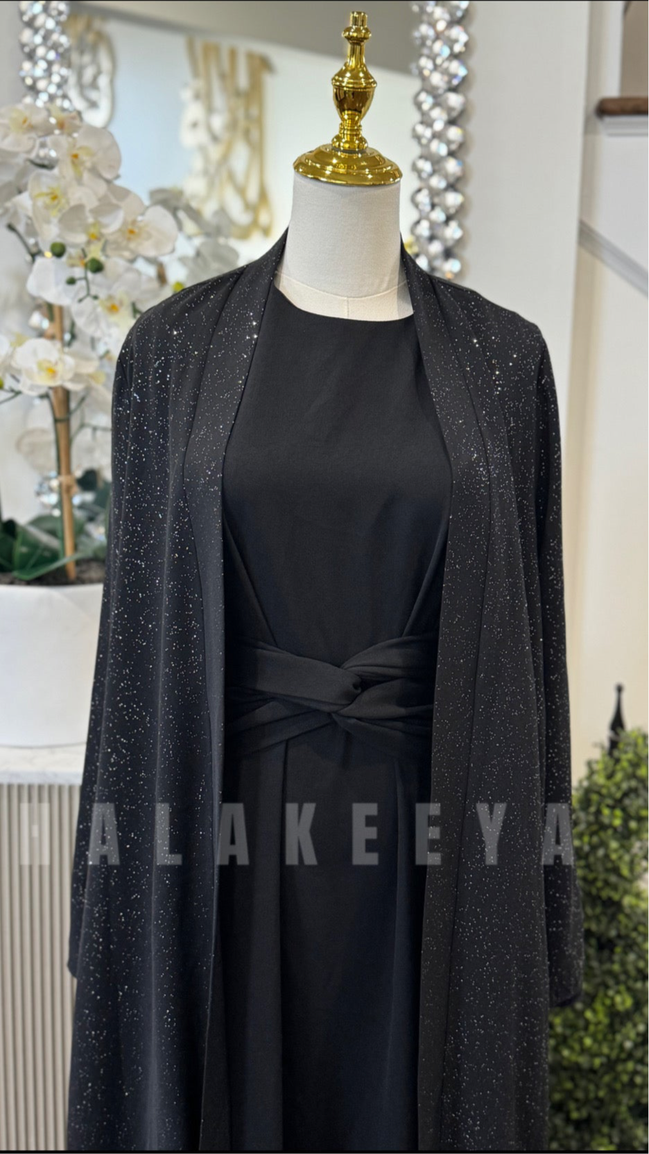 shimmering Chic Waist Wrap Tied Abaya set