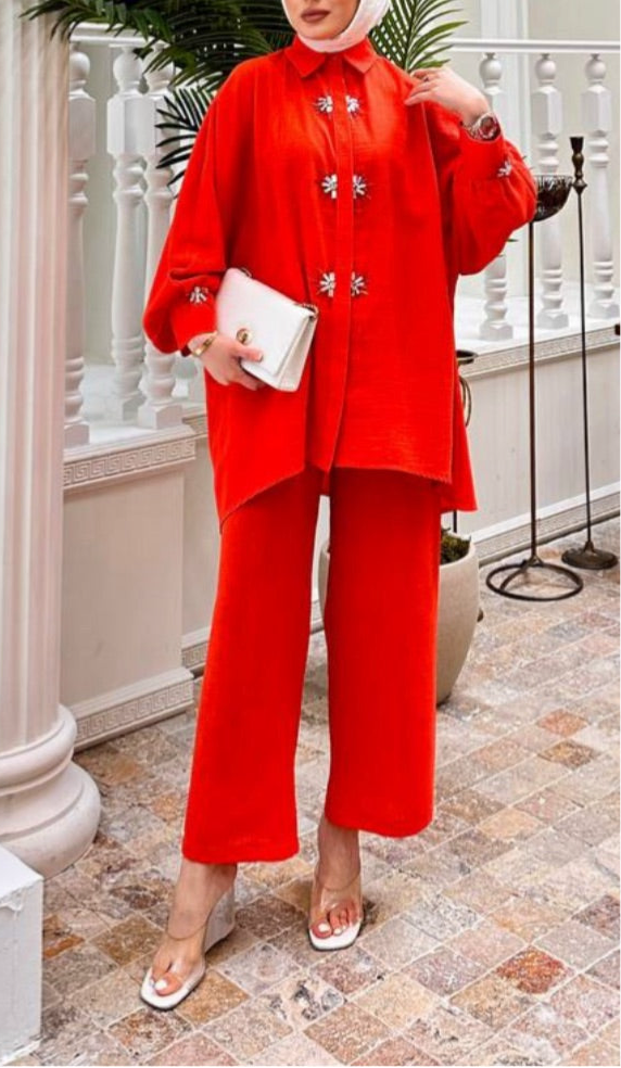 Casual Beaded Pants Set