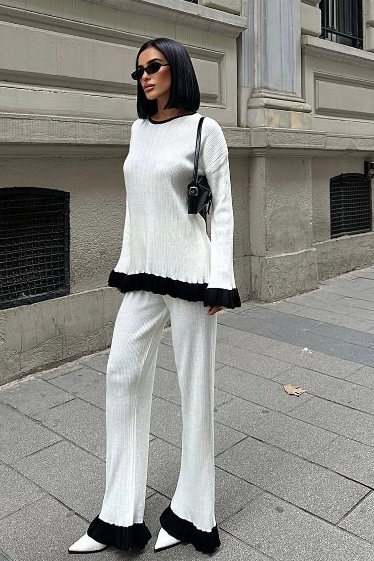 Co-Ord Dual-Tone Delight Knitwear Pant Set