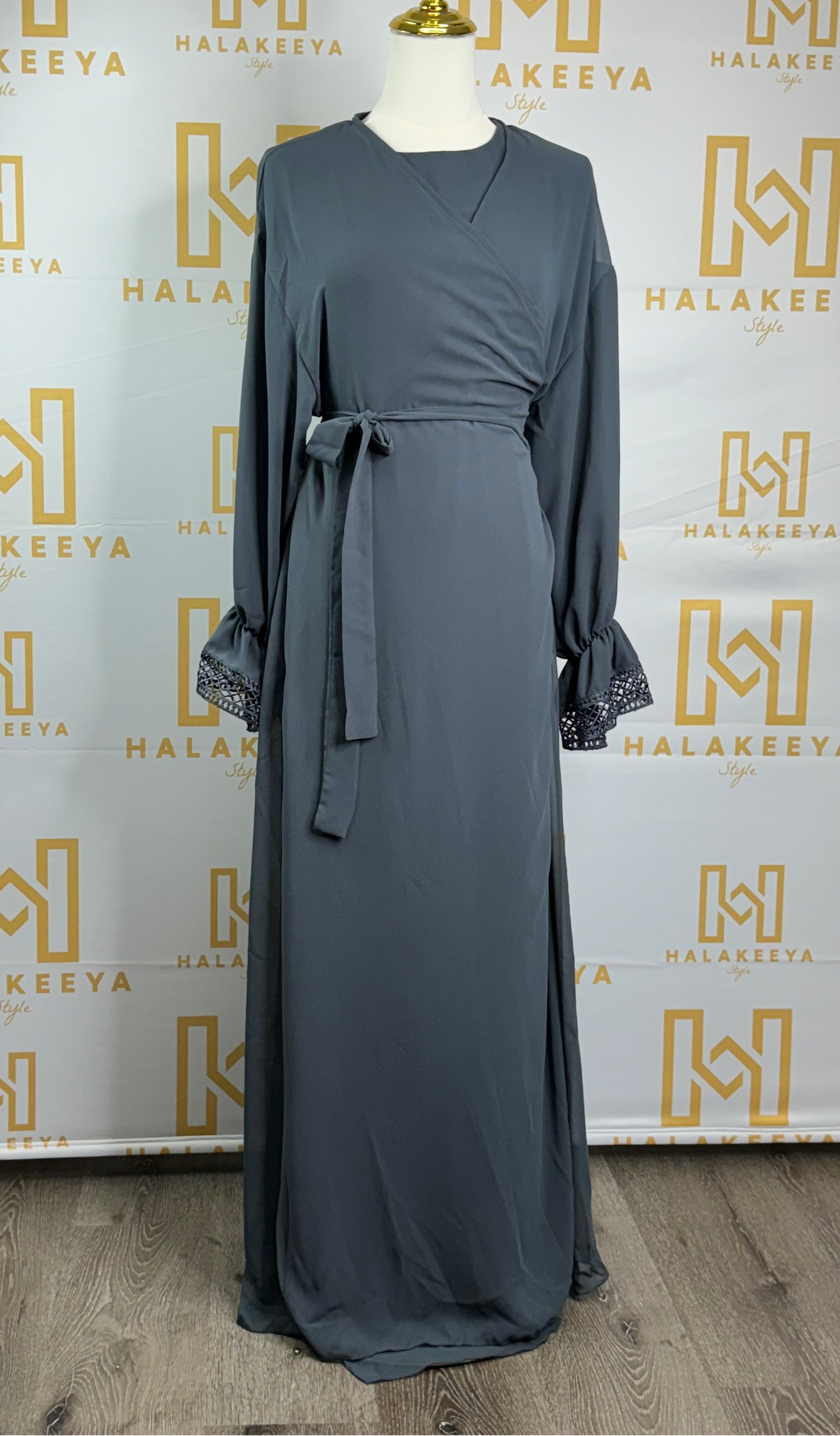 Double Layered Side Tie Up Detail Abaya Dress