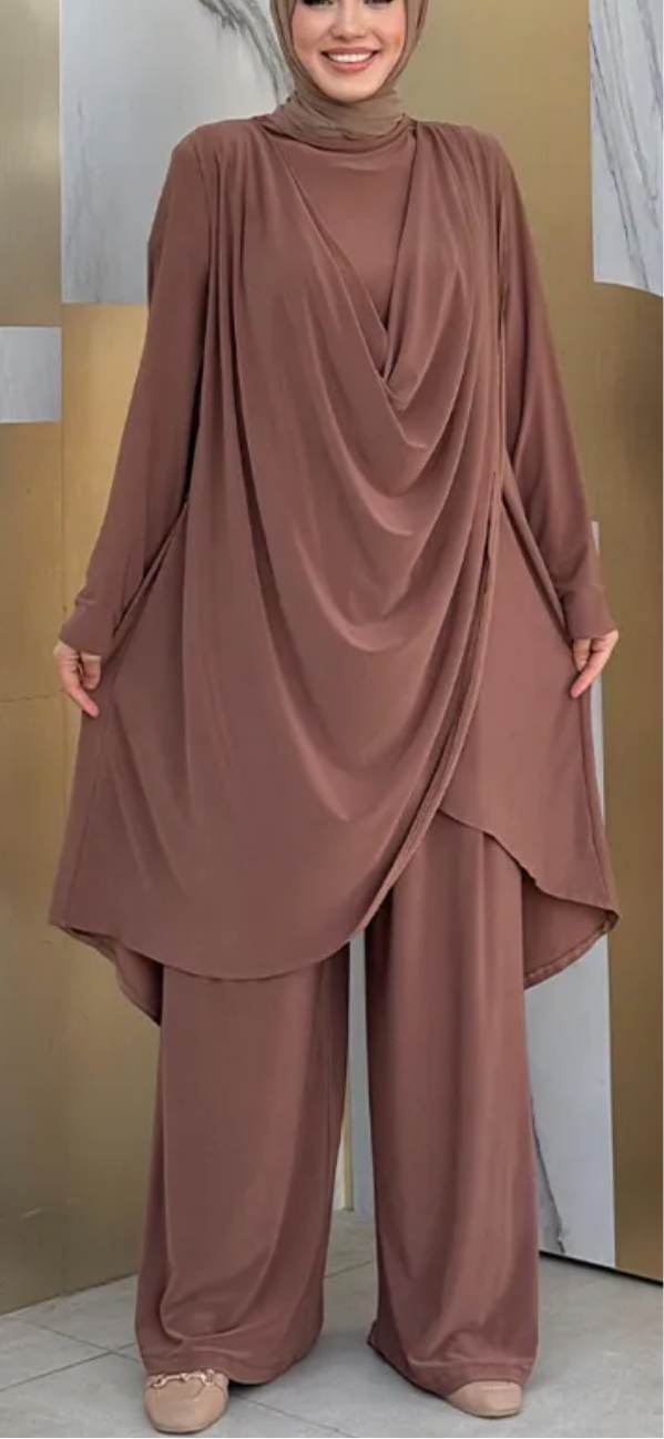 Asymmetric Cut Shawl Collar Tunic and Trousers pant Set