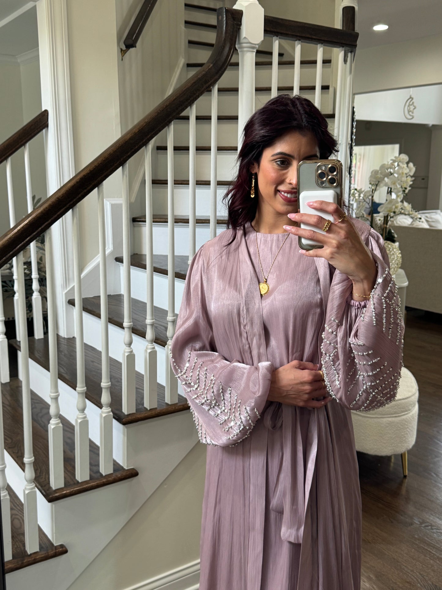 Organza beaded kimono two-piece Abaya
