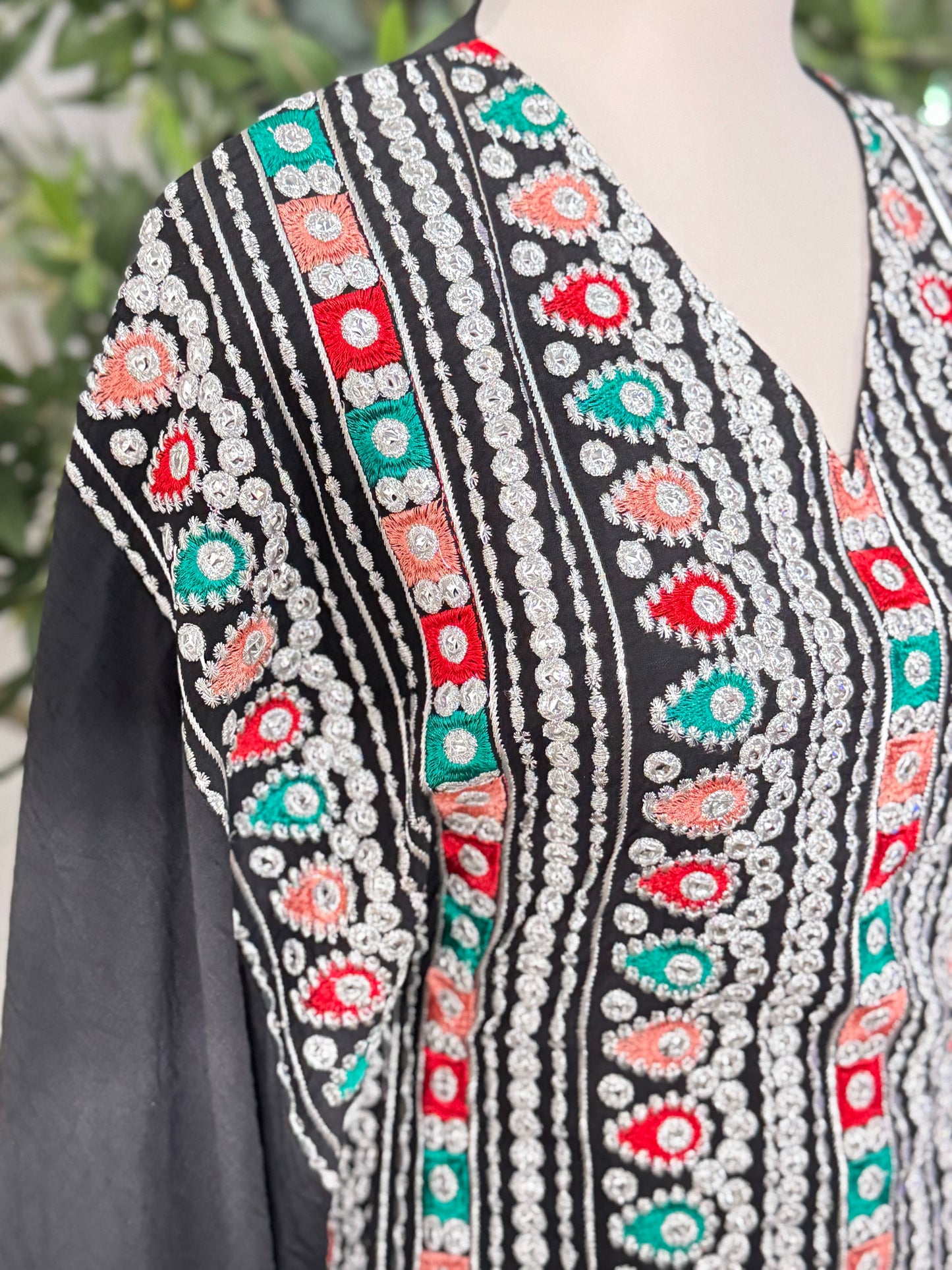 Traditional Embroidered Modest Dress with Adjustable Waist