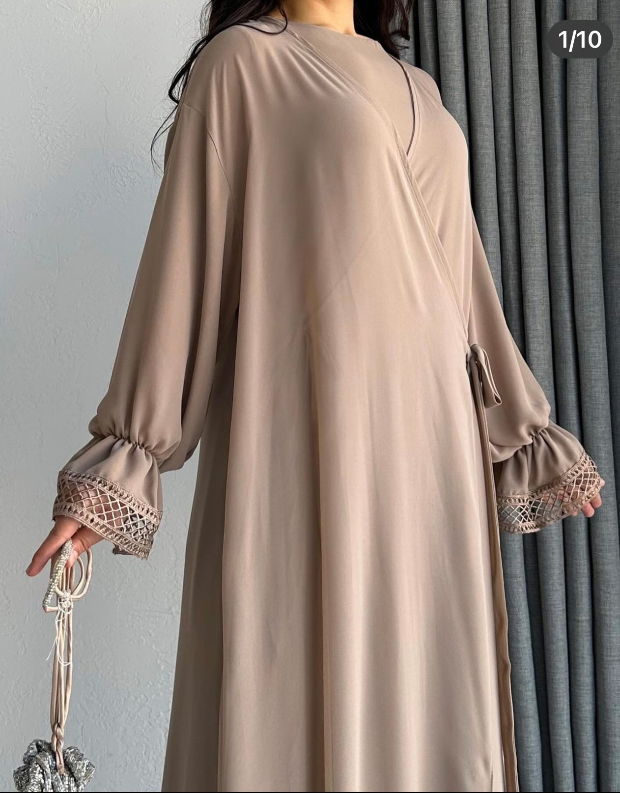 Double Layered Side Tie Up Detail Abaya Set