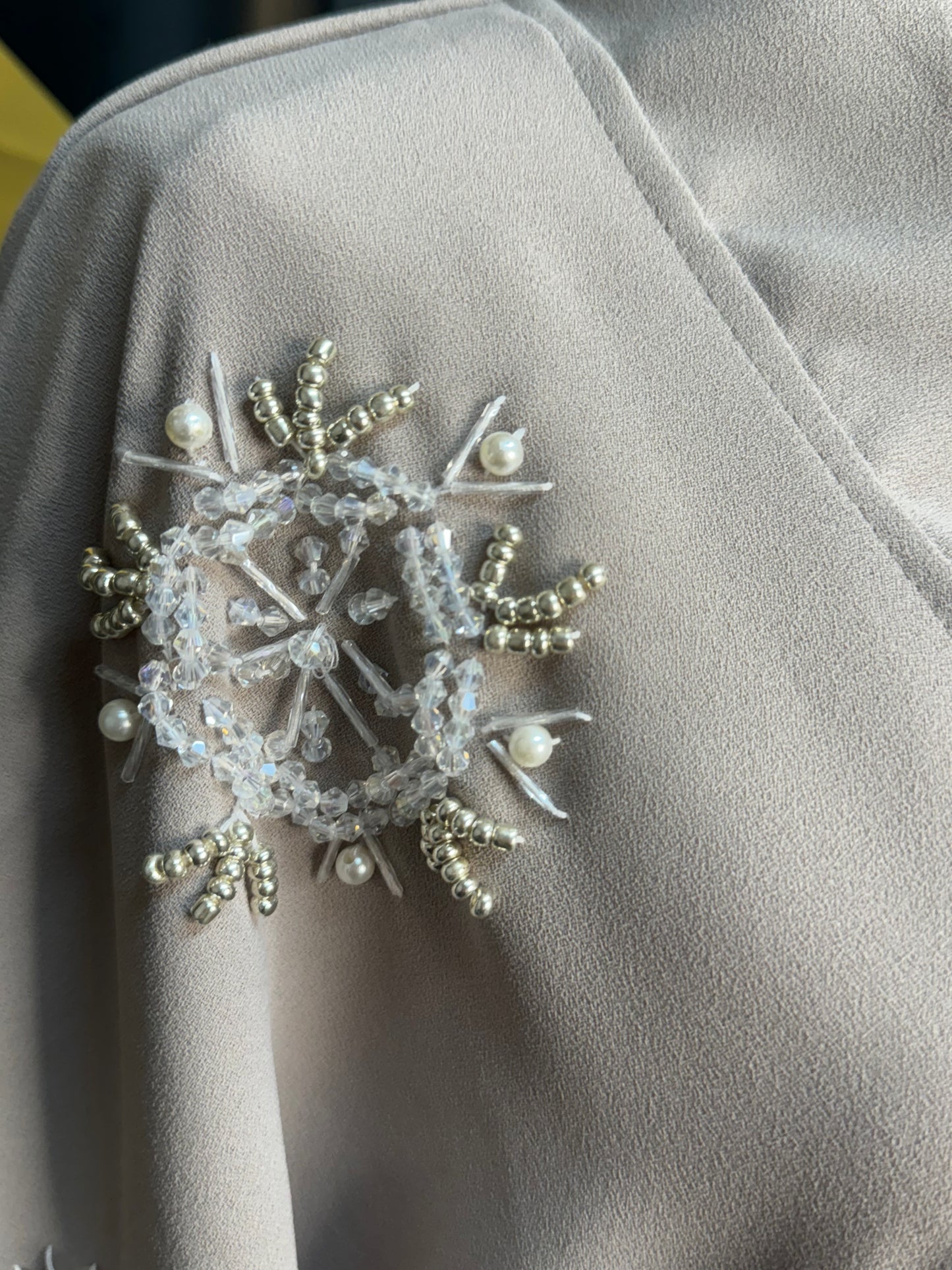 Embellished Handwork Beaded Gray Open Abaya Wide Sleeves