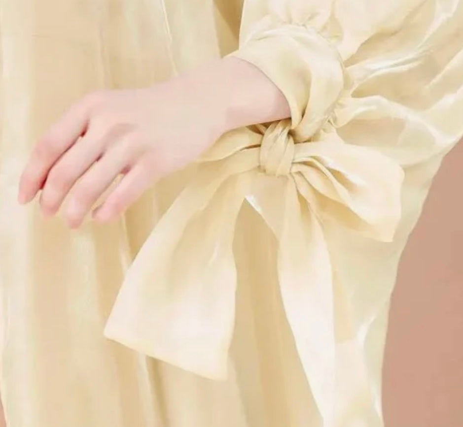 Shiny Puff Sleeve Organza Open Abaya