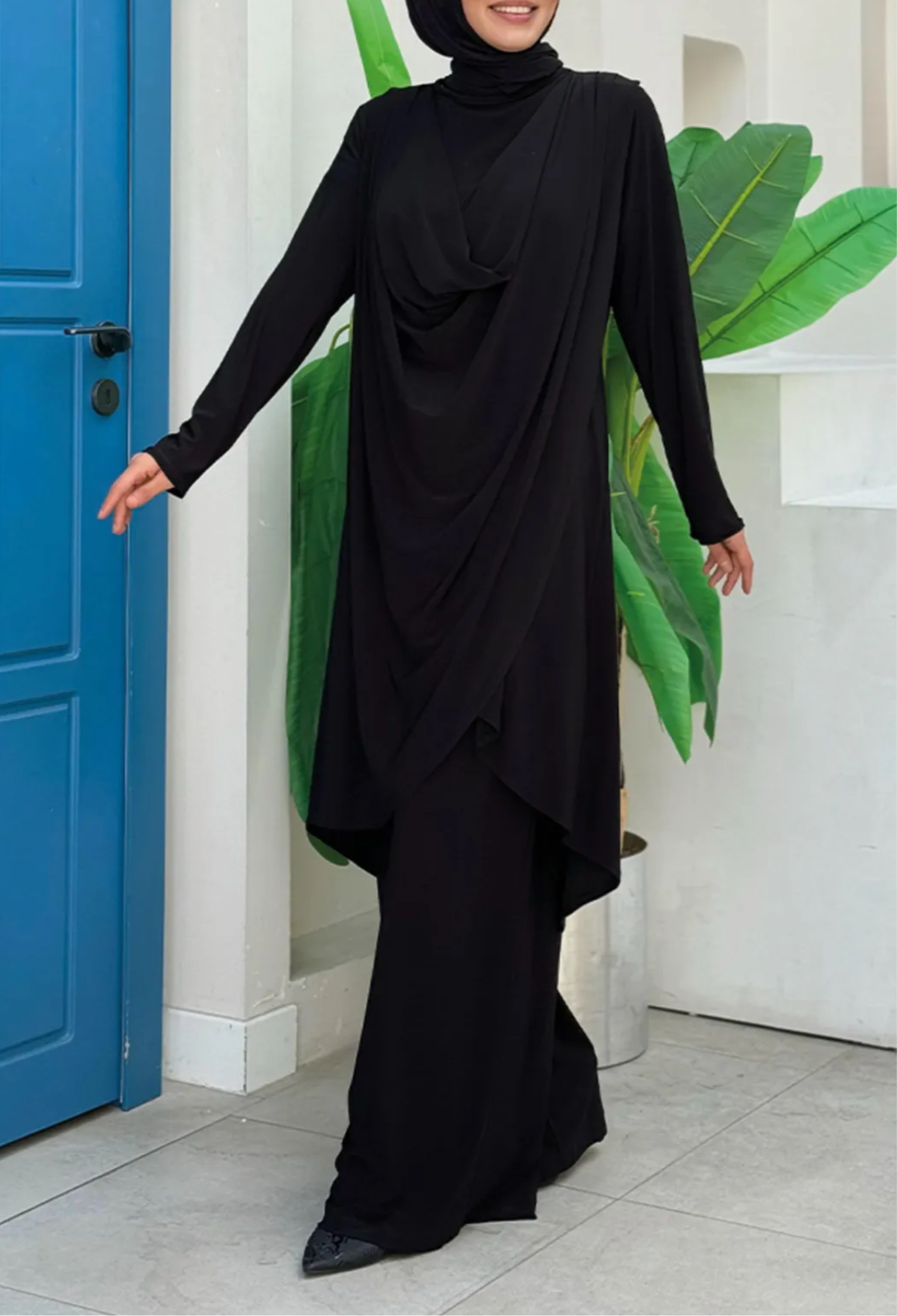 Asymmetric Cut Shawl Collar Tunic and Trousers pant Set