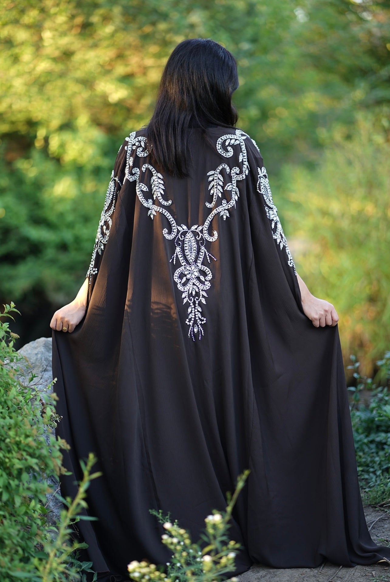 LUXURY BROWN EMBELLISHED ABAYA DUBAI CAPE