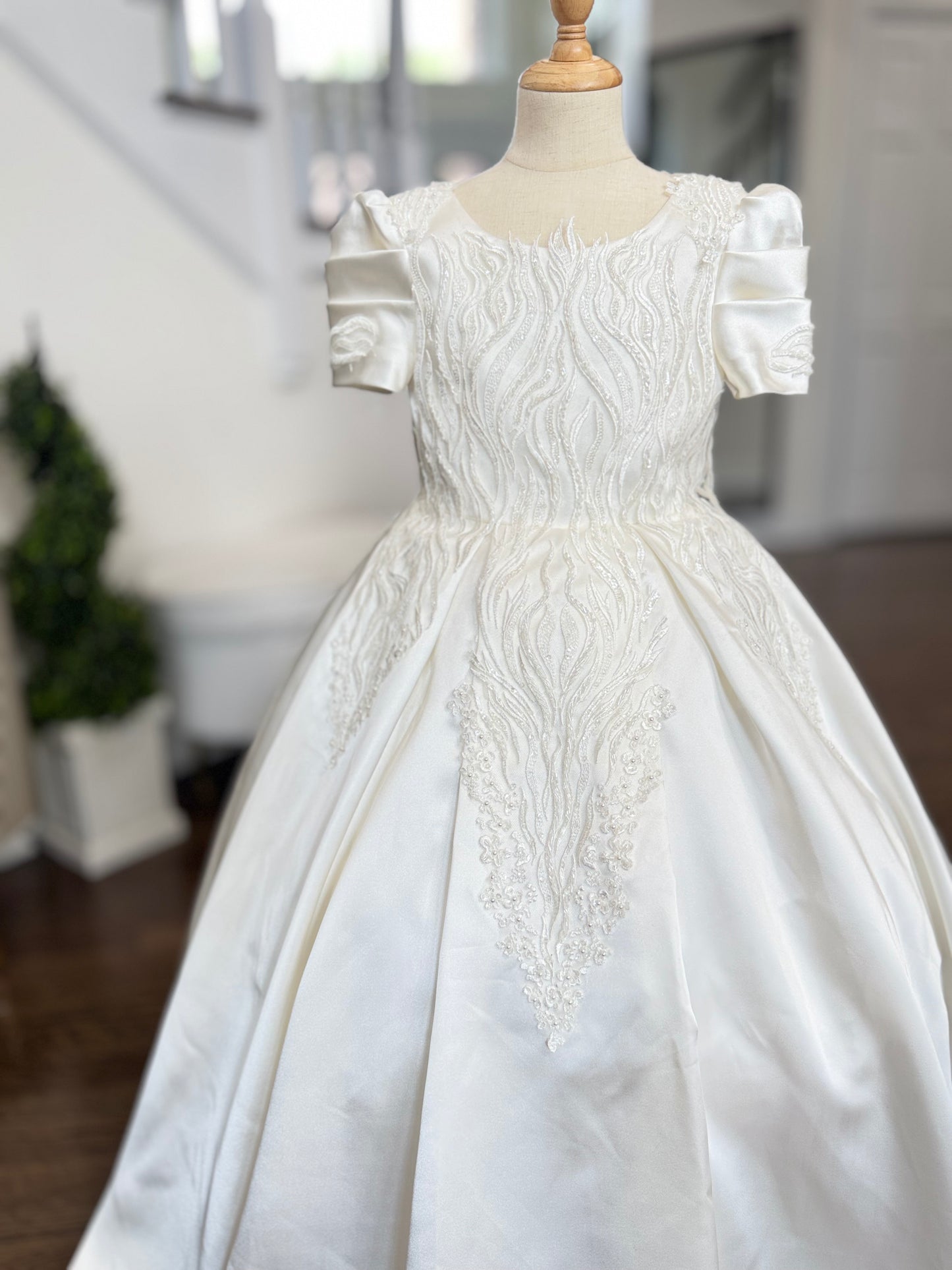 Lila Luxury Off White Lace Puffy Flower Girl Dress