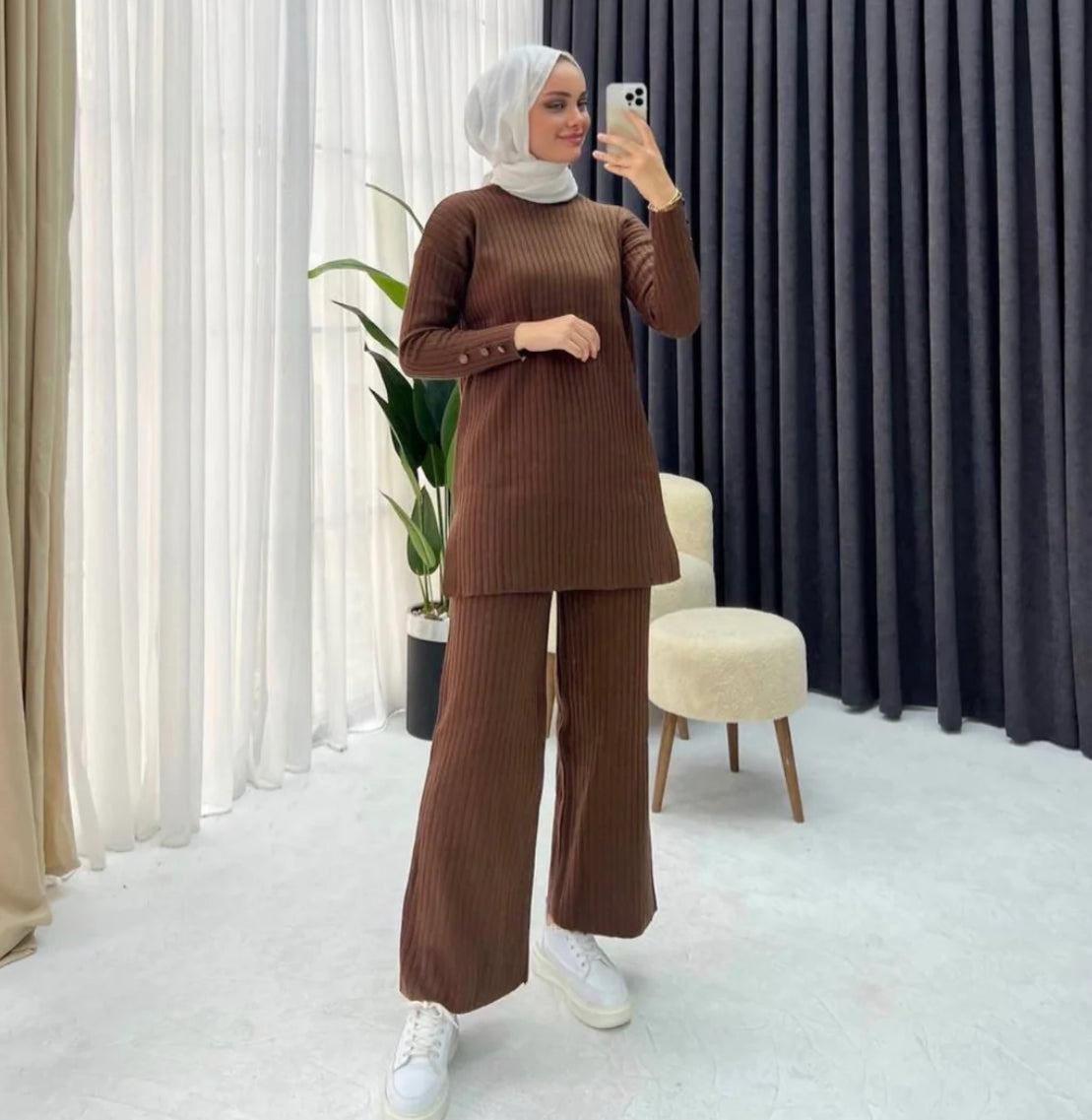 Ribbed Detail Knitwear Pants Set suite (S1)