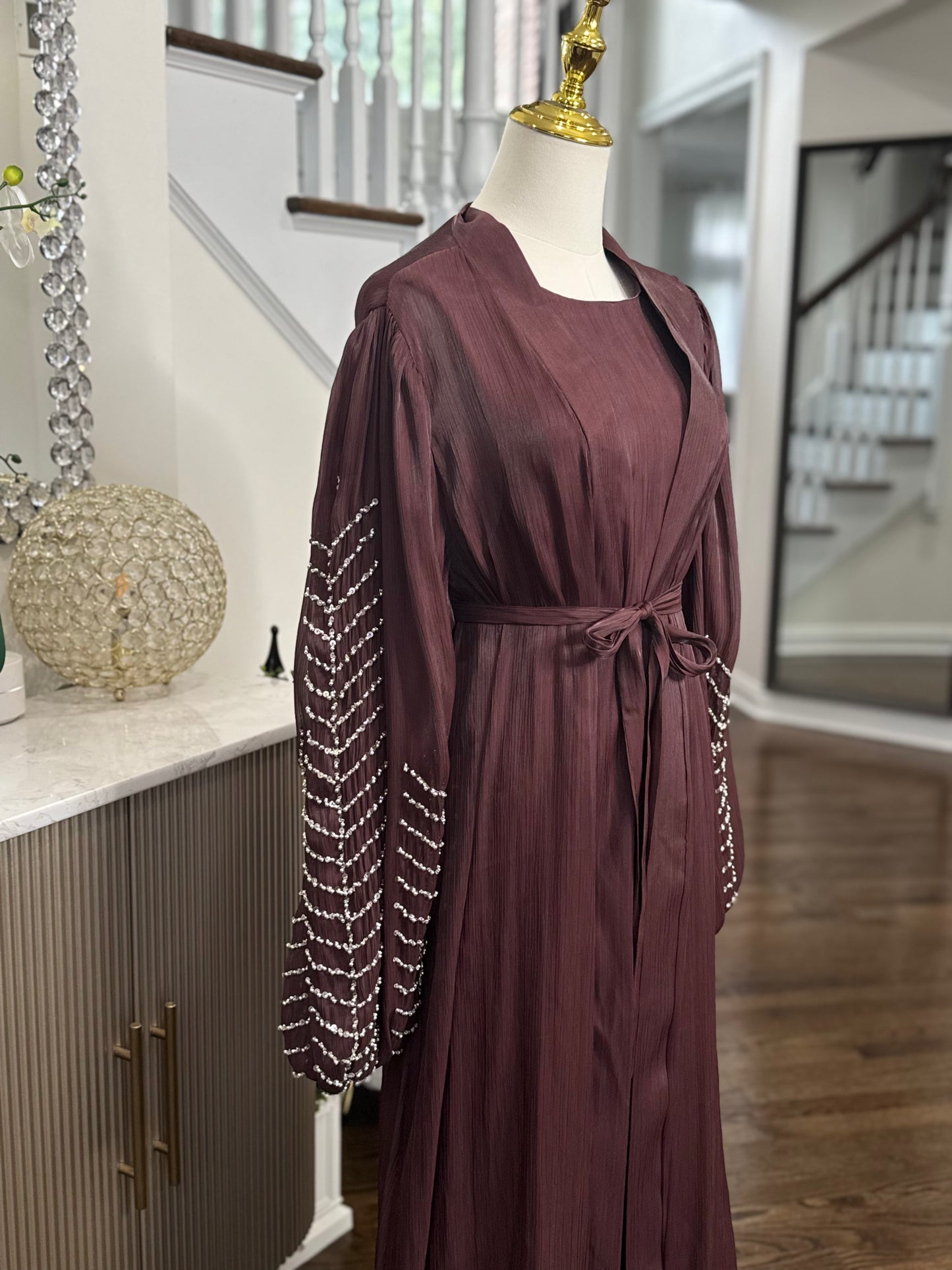 Organza beaded kimono two-piece Abaya