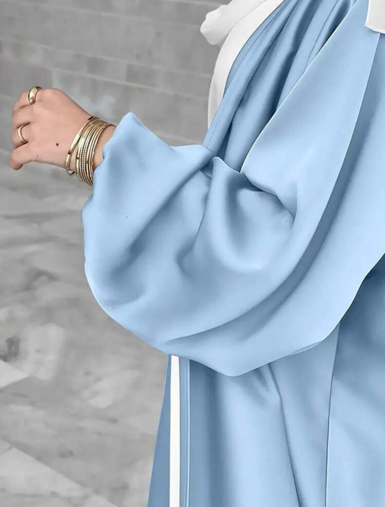 Satin Kimono Cardigan Bubble Sleeves Abaya