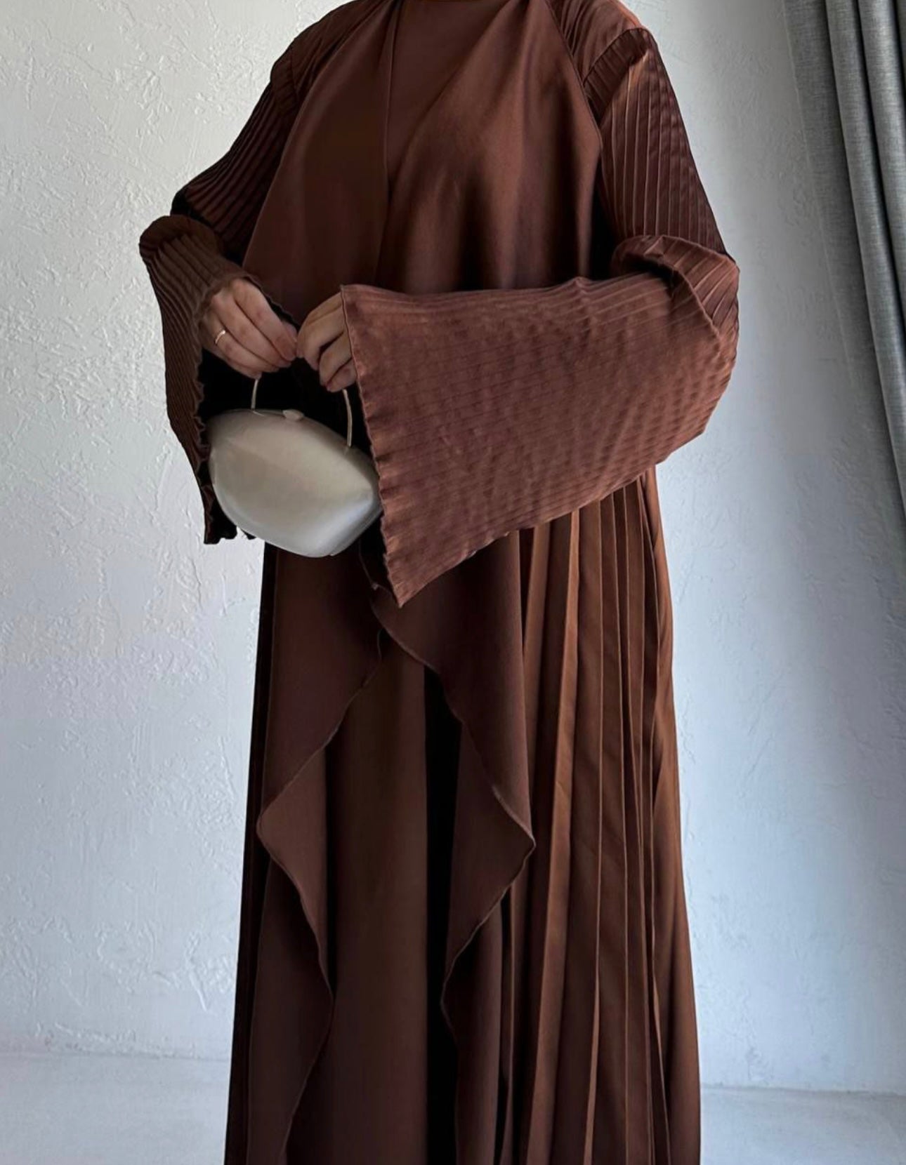 3 Pcs Satin Pleated Open Abaya set