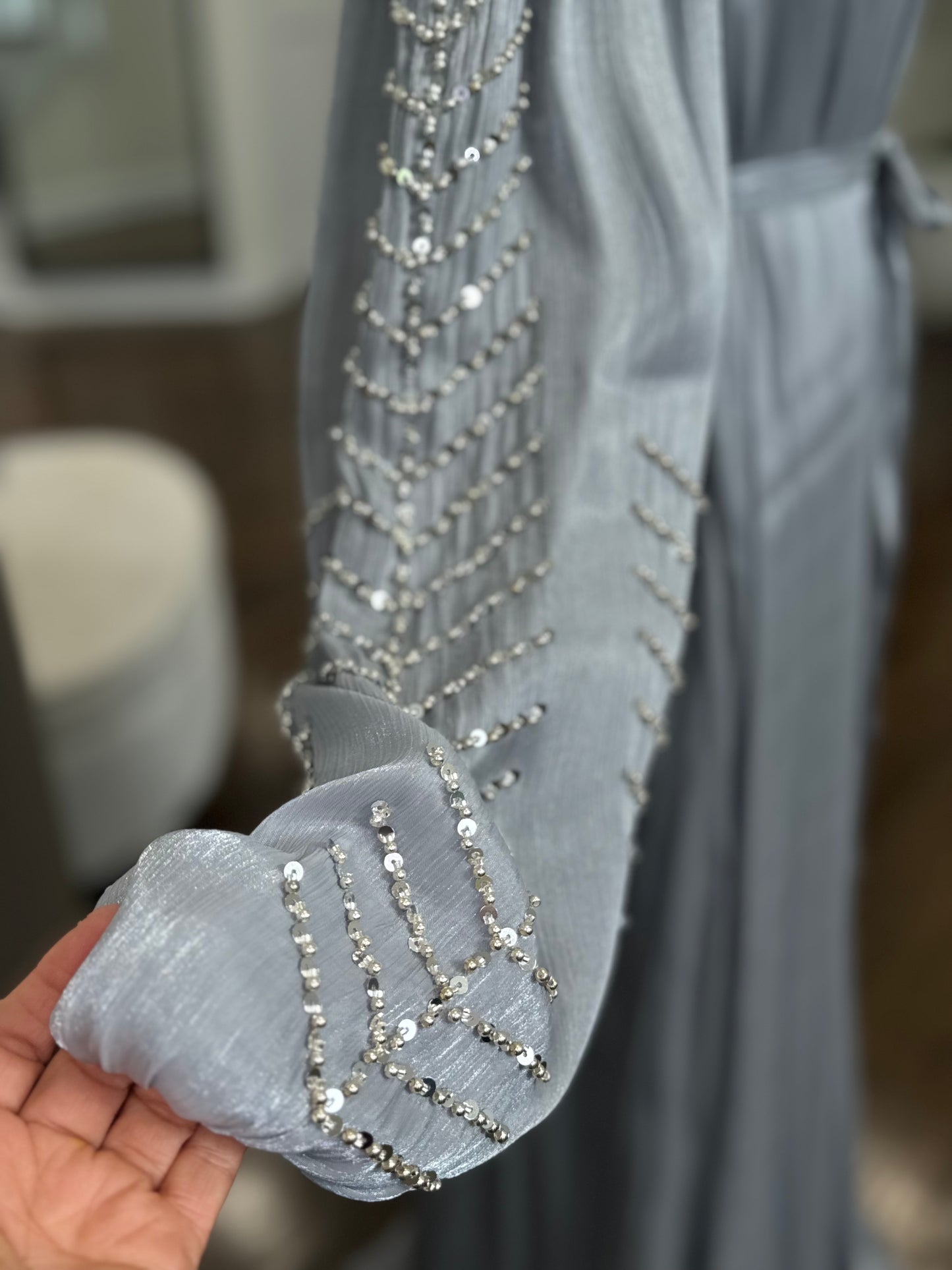 Organza beaded kimono two-piece Abaya